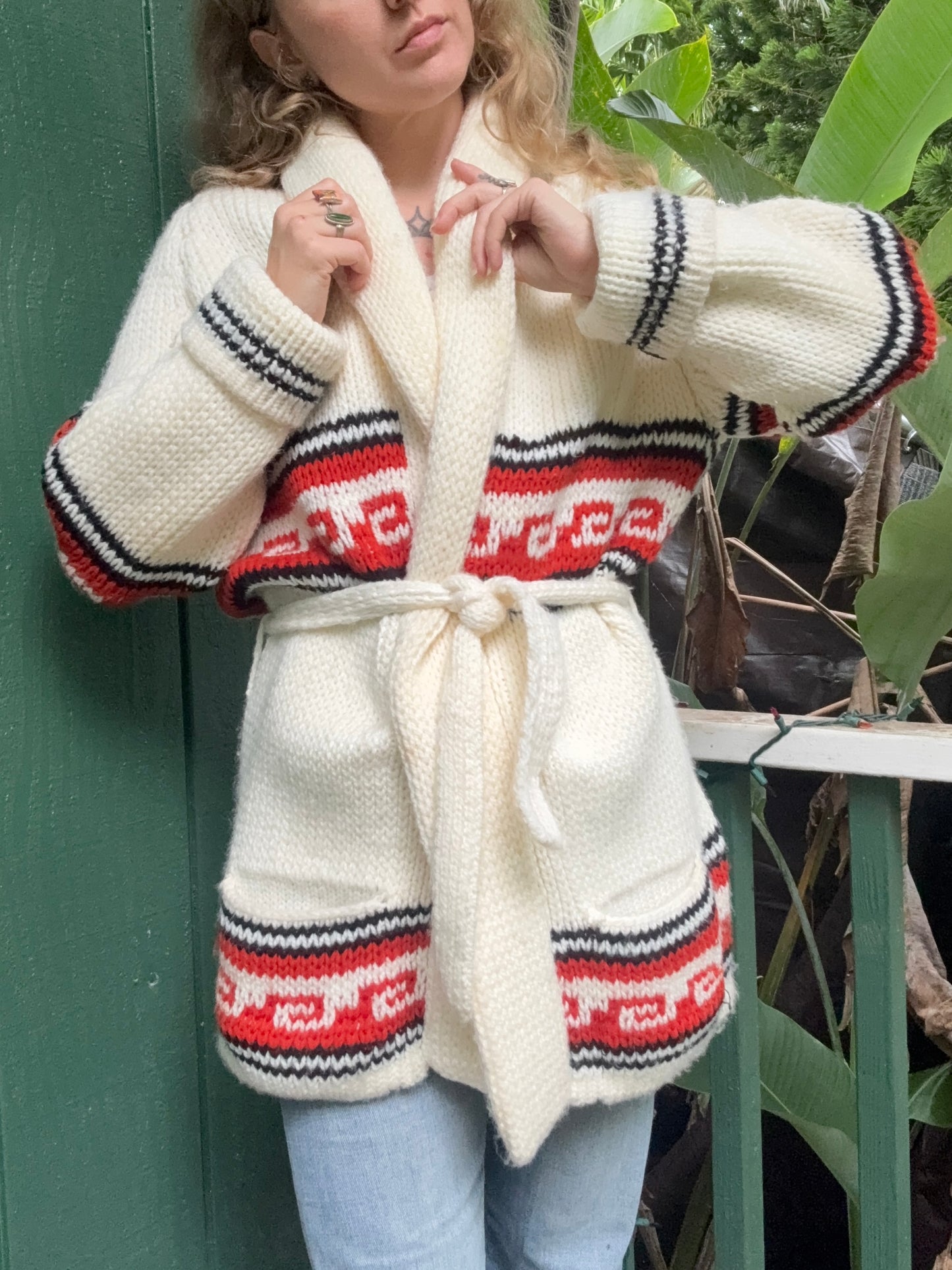 1970s chunky handmade shawl collar cardigan