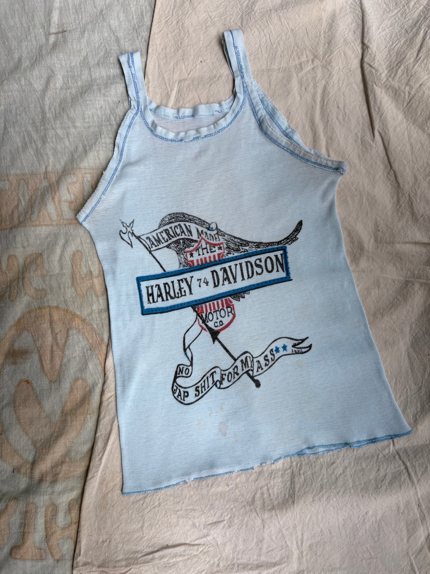 1970s blue Harley Davidson tank top