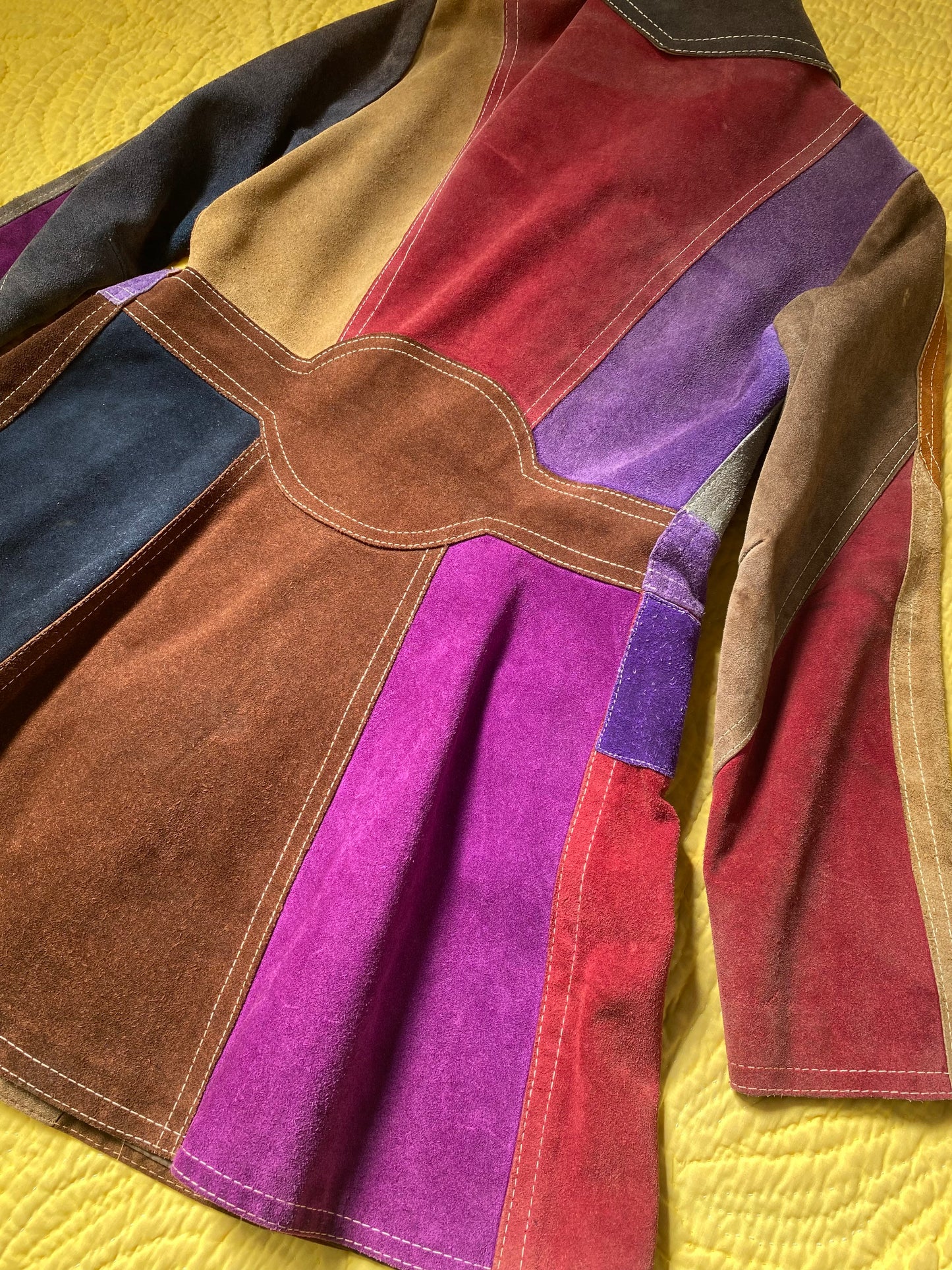 1970s Gassy Jack Color Block Suede Leather Coat Large