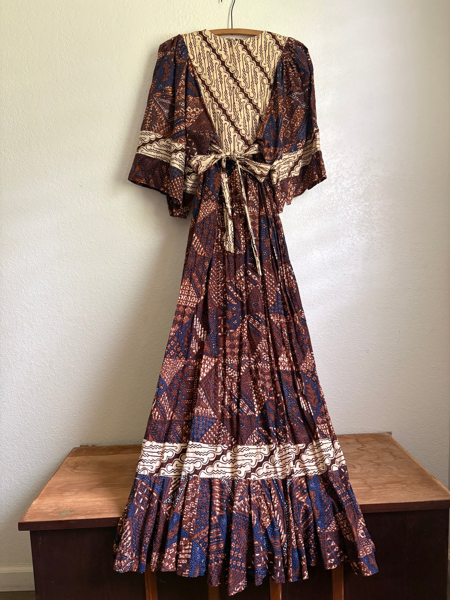 1970s Young Innocent by Arpeja Patchwork Kaftan Maxi Dress small