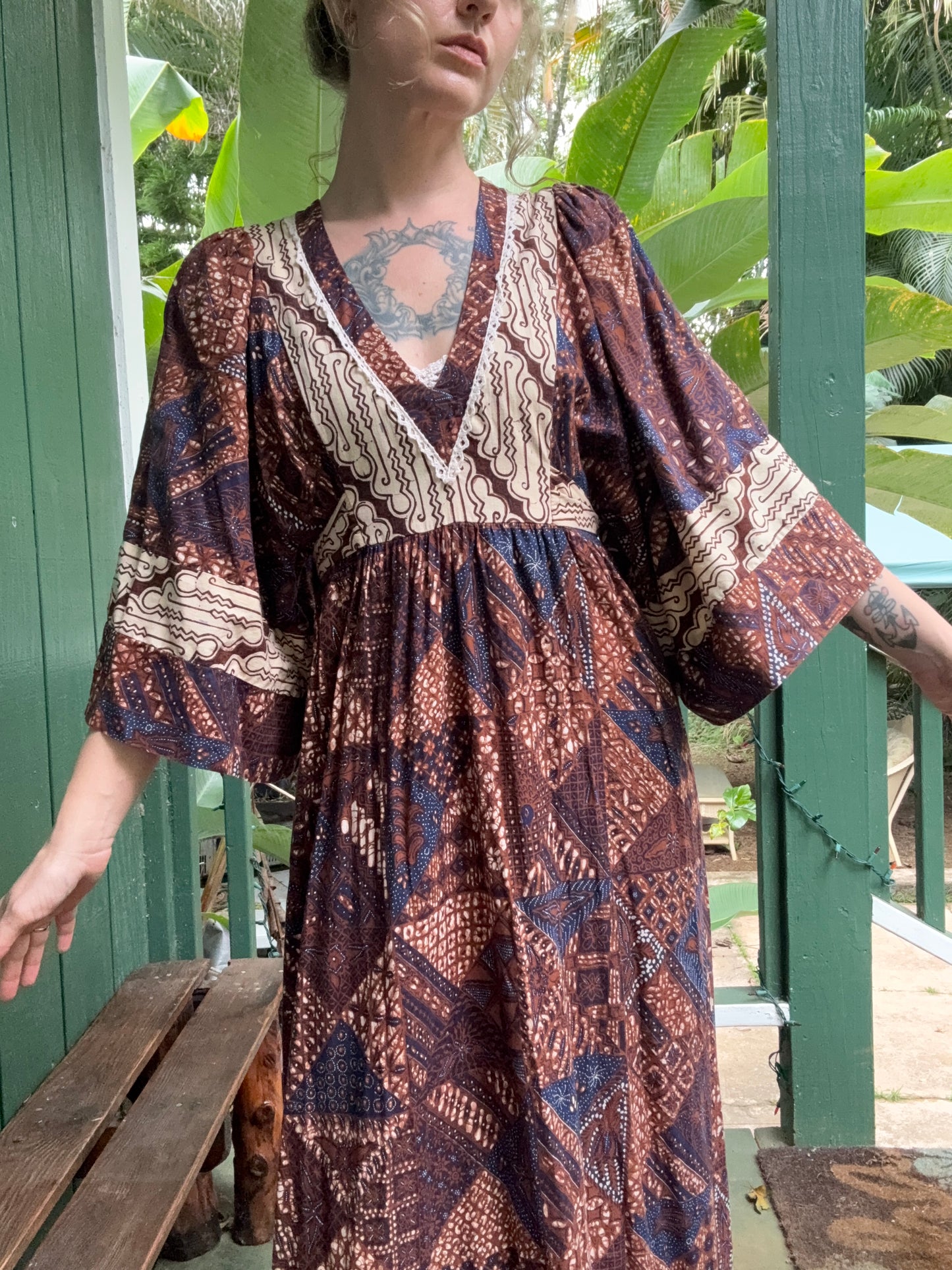 1970s Young Innocent by Arpeja Patchwork Kaftan Maxi Dress small