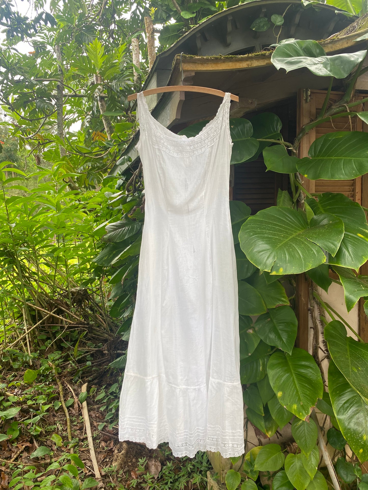 Early 1900s Victorian era white cotton slip gown