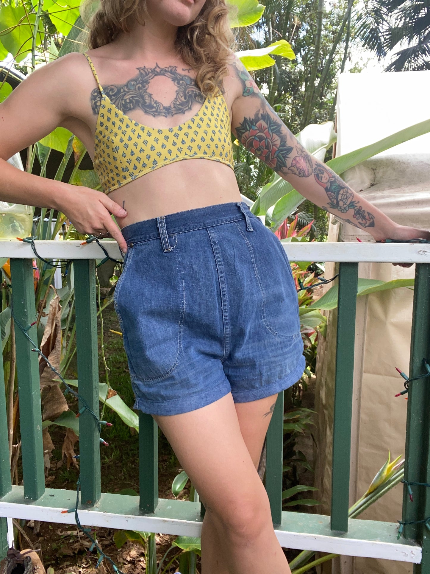 1950s Side Zip Cuffed Denim Shorts