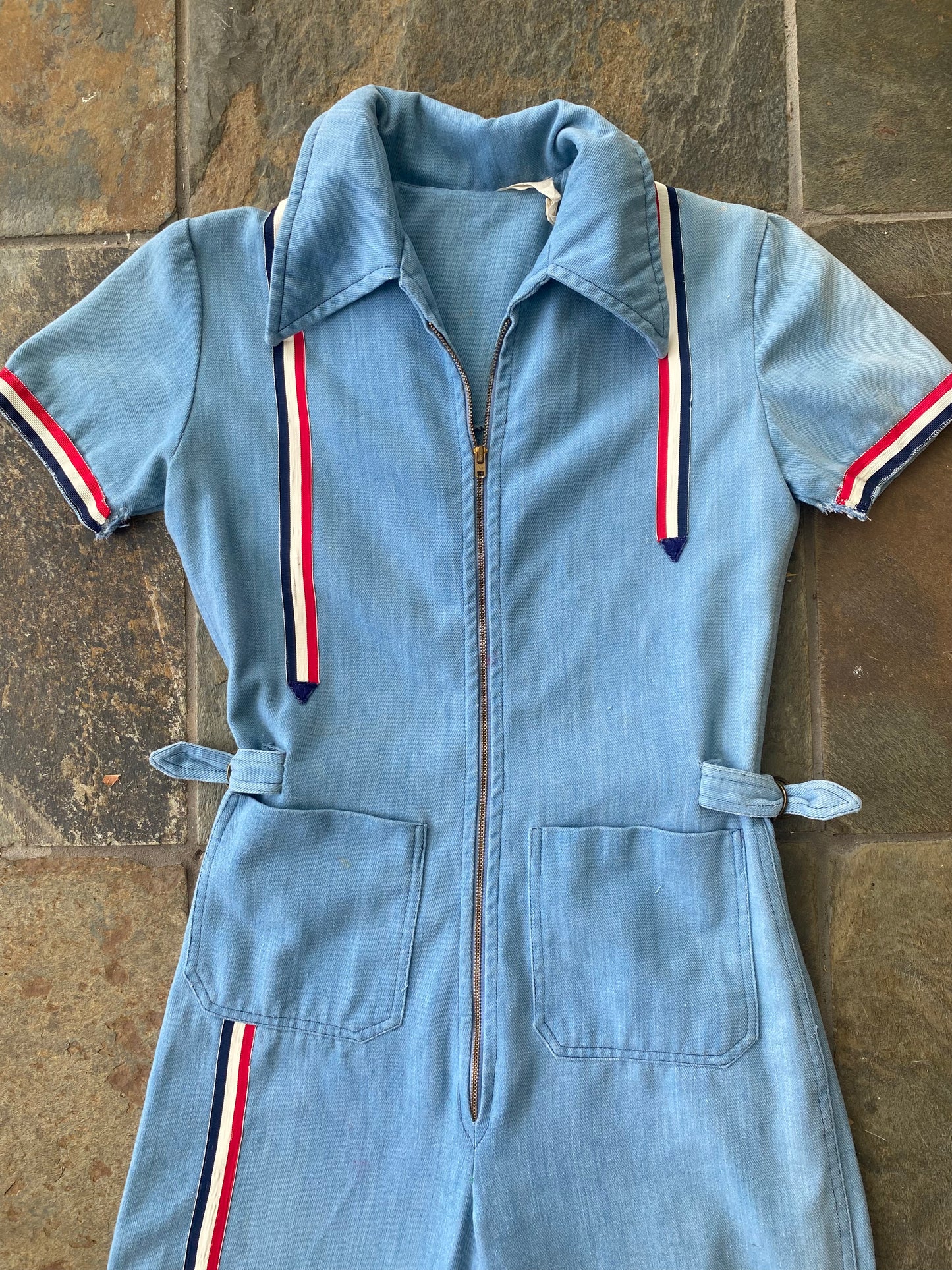 1970s Racing Stripe Denim Jumpsuit