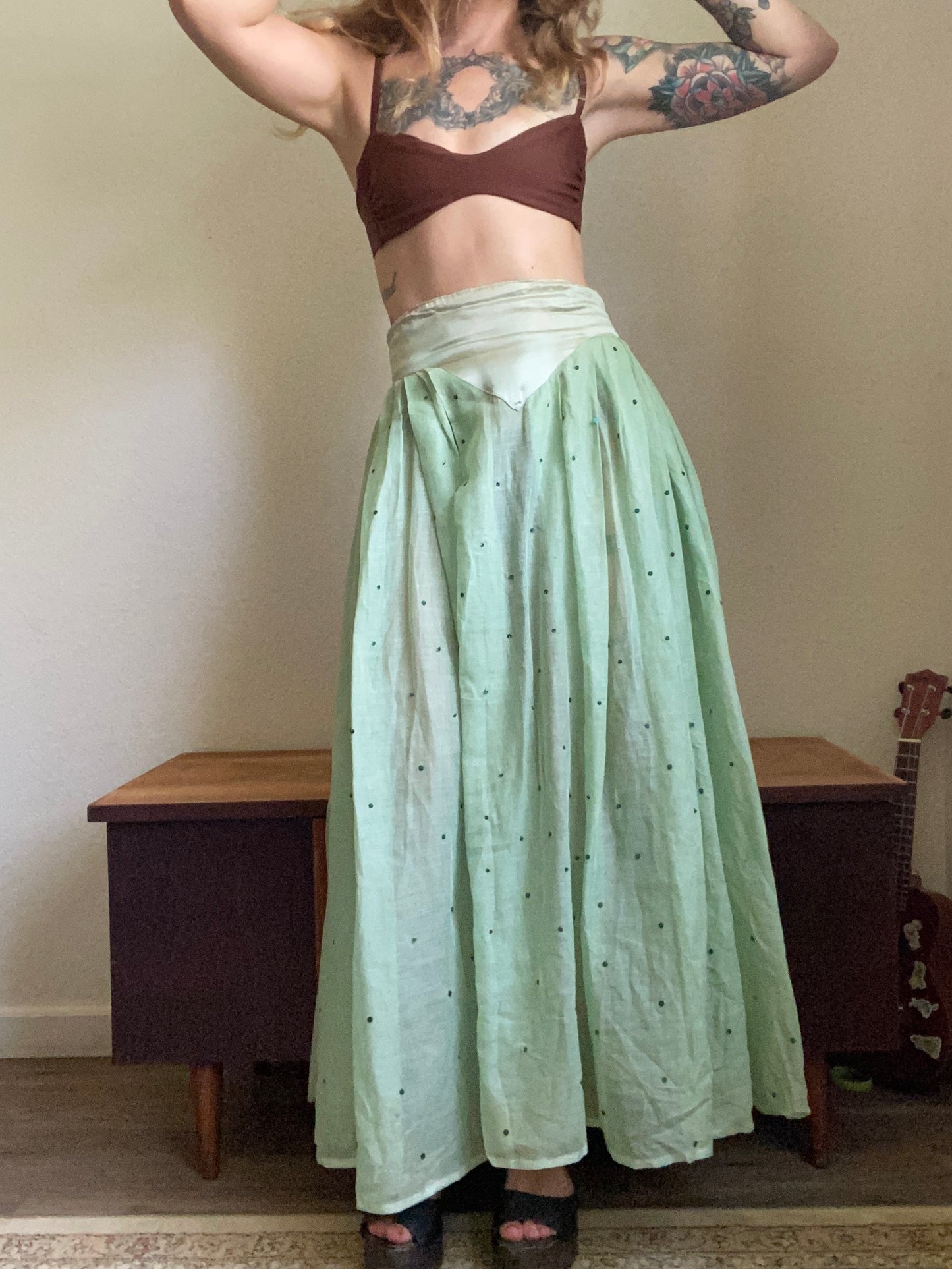 1940s Seafoam semi sheer Cotton and Rayon skirt