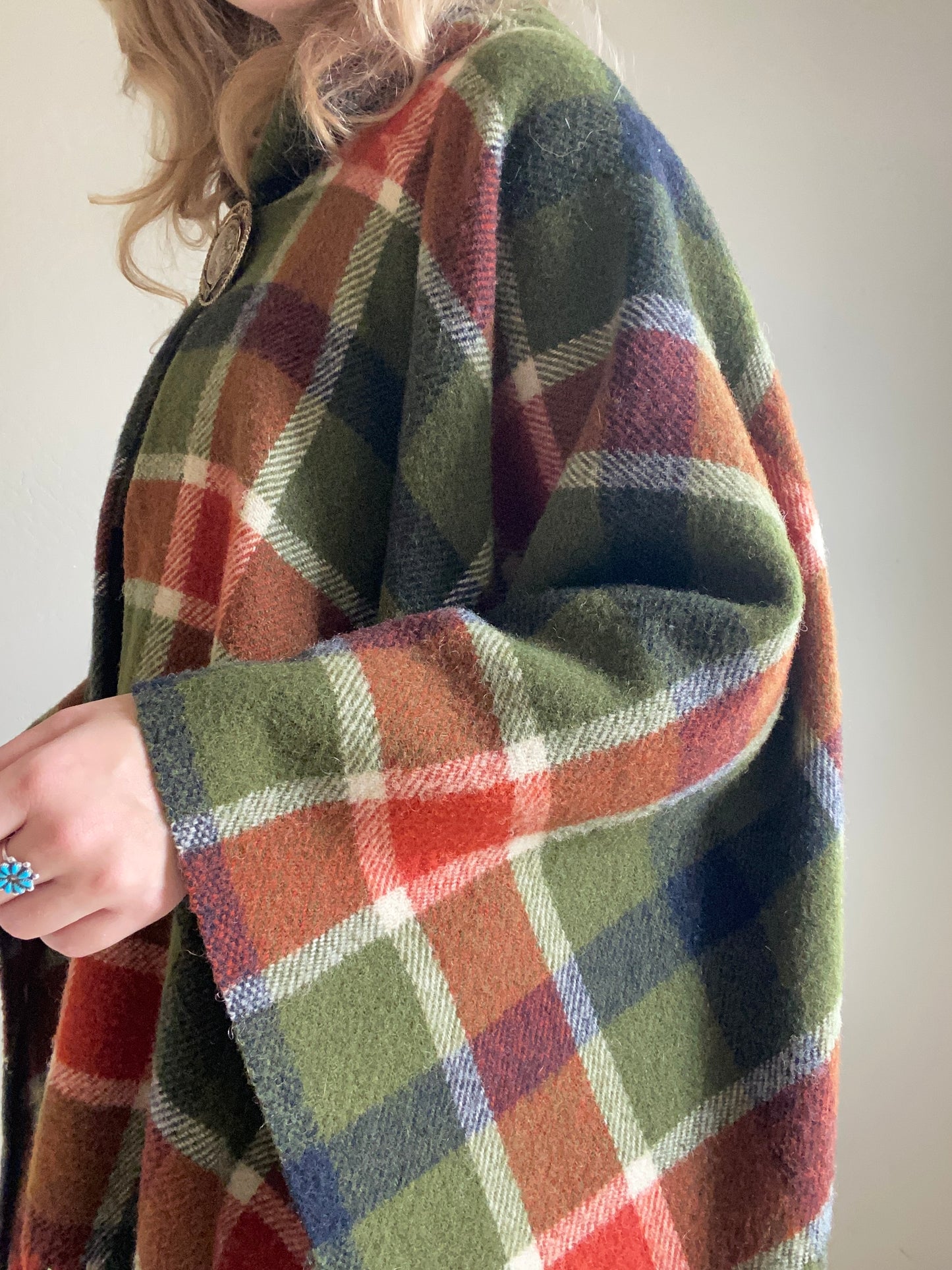 Vintage Wool Plaid Hooded Poncho