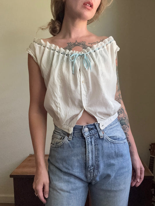 Antique Victorian 19th Century Corset Cover sleeveless top XS S