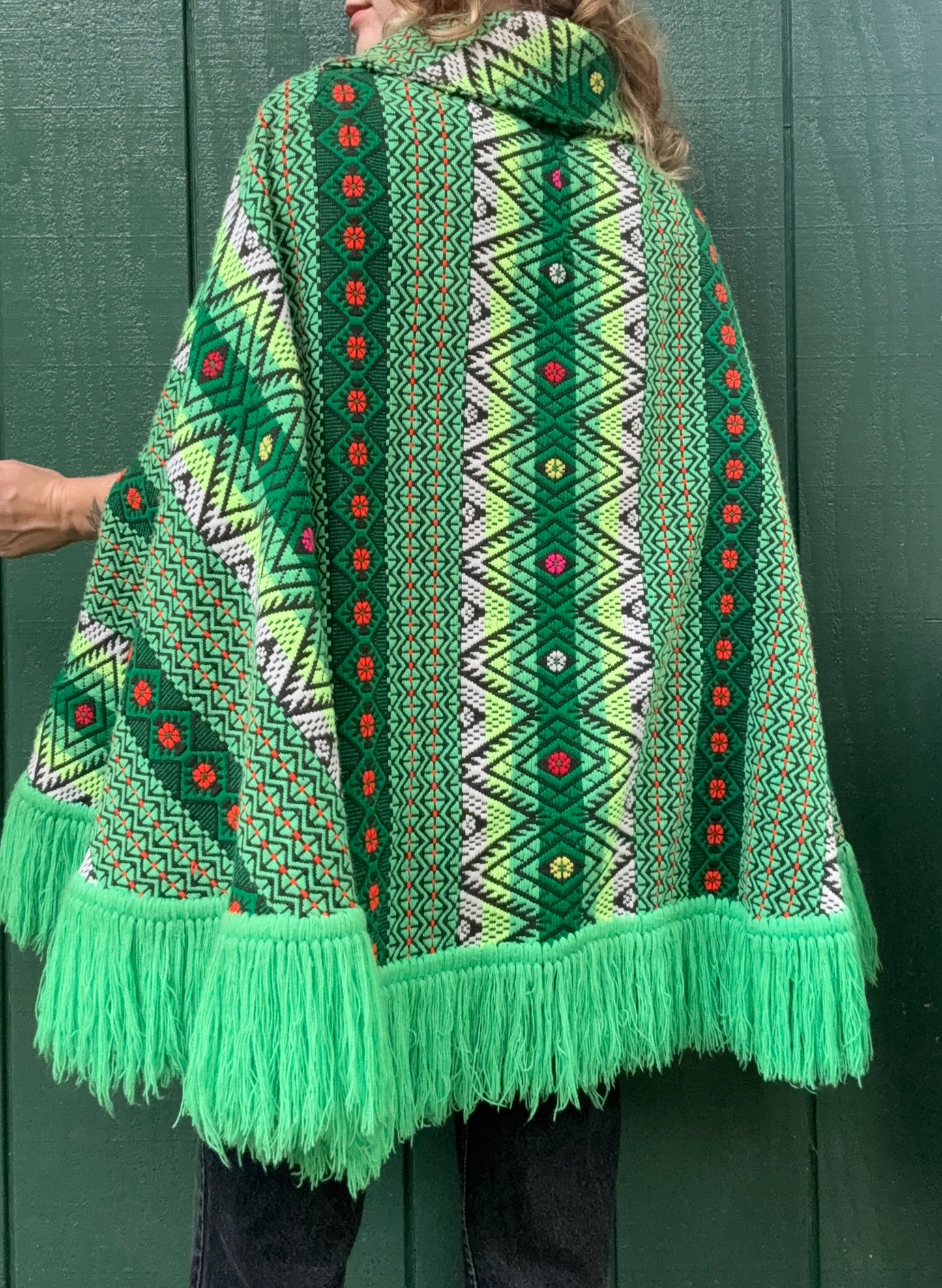 1960s or 1970s Woven Fringe Tapestry Cape Poncho