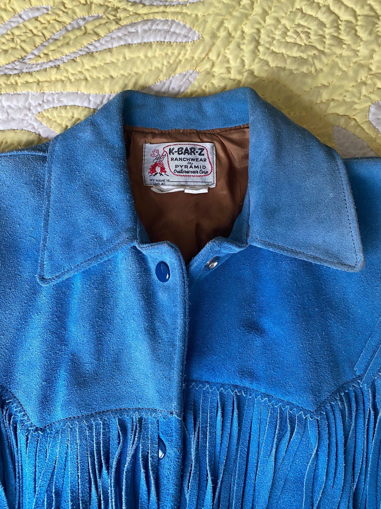 1960s K Bar Z by Pyramid Blue Suede Fringe Jacket