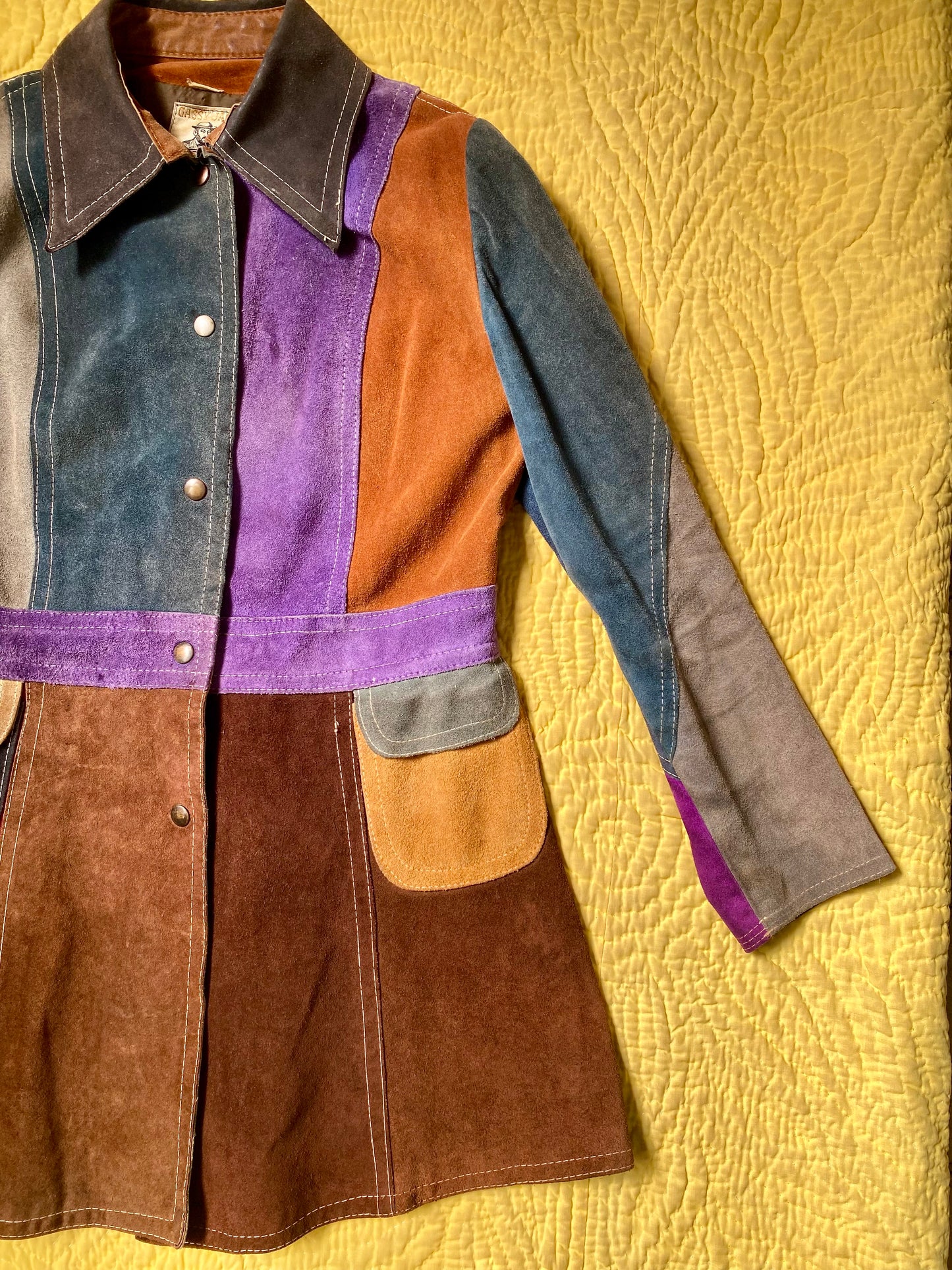 1970s Gassy Jack Color Block Suede Leather Coat Large