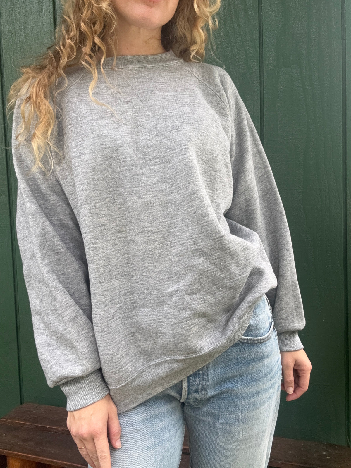 1980s/1990s V stitch Heather grey raglan sweatshirt Large