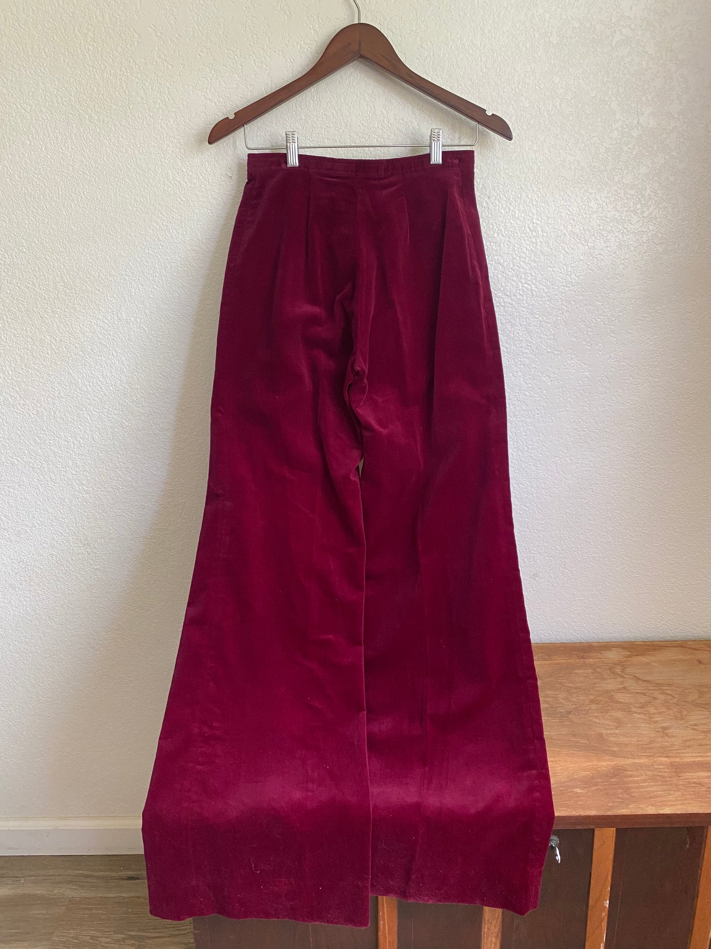 1970s Burgandy velvet 2 piece pants and vest suit set by SIR… for her