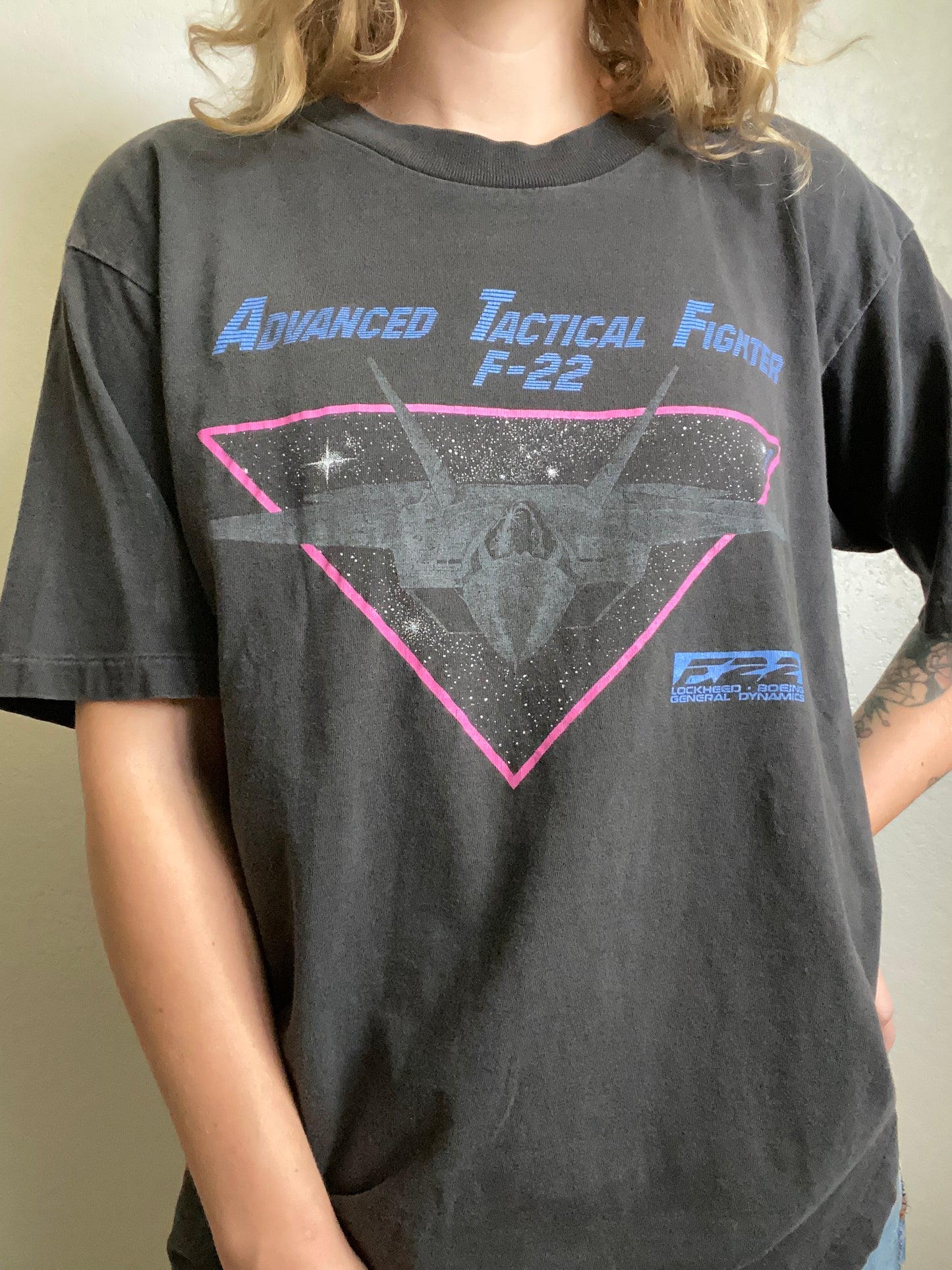 1990s Oneita Advanced Tactical Fighter F-22 Aircraft T shirt Large