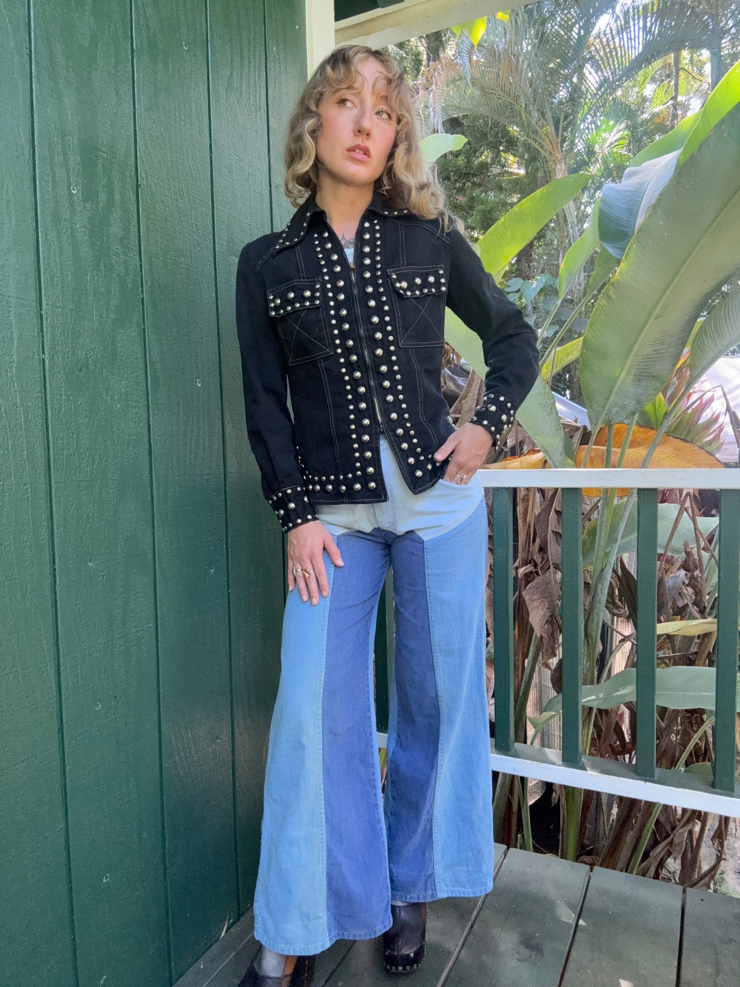 1970s Gina Teresa Black Denim Studded jacket XS/S