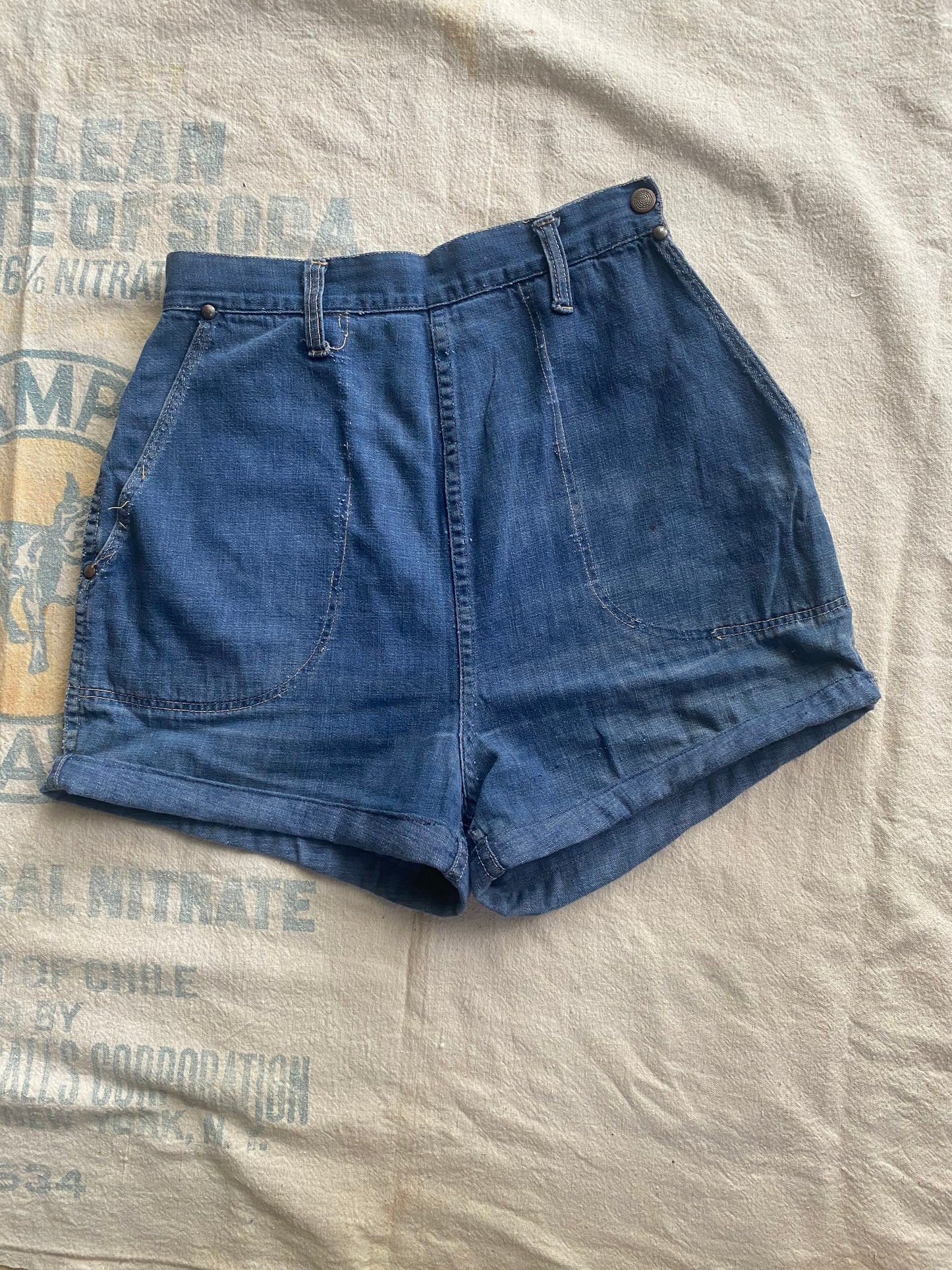 1950s Side Zip Cuffed Denim Shorts