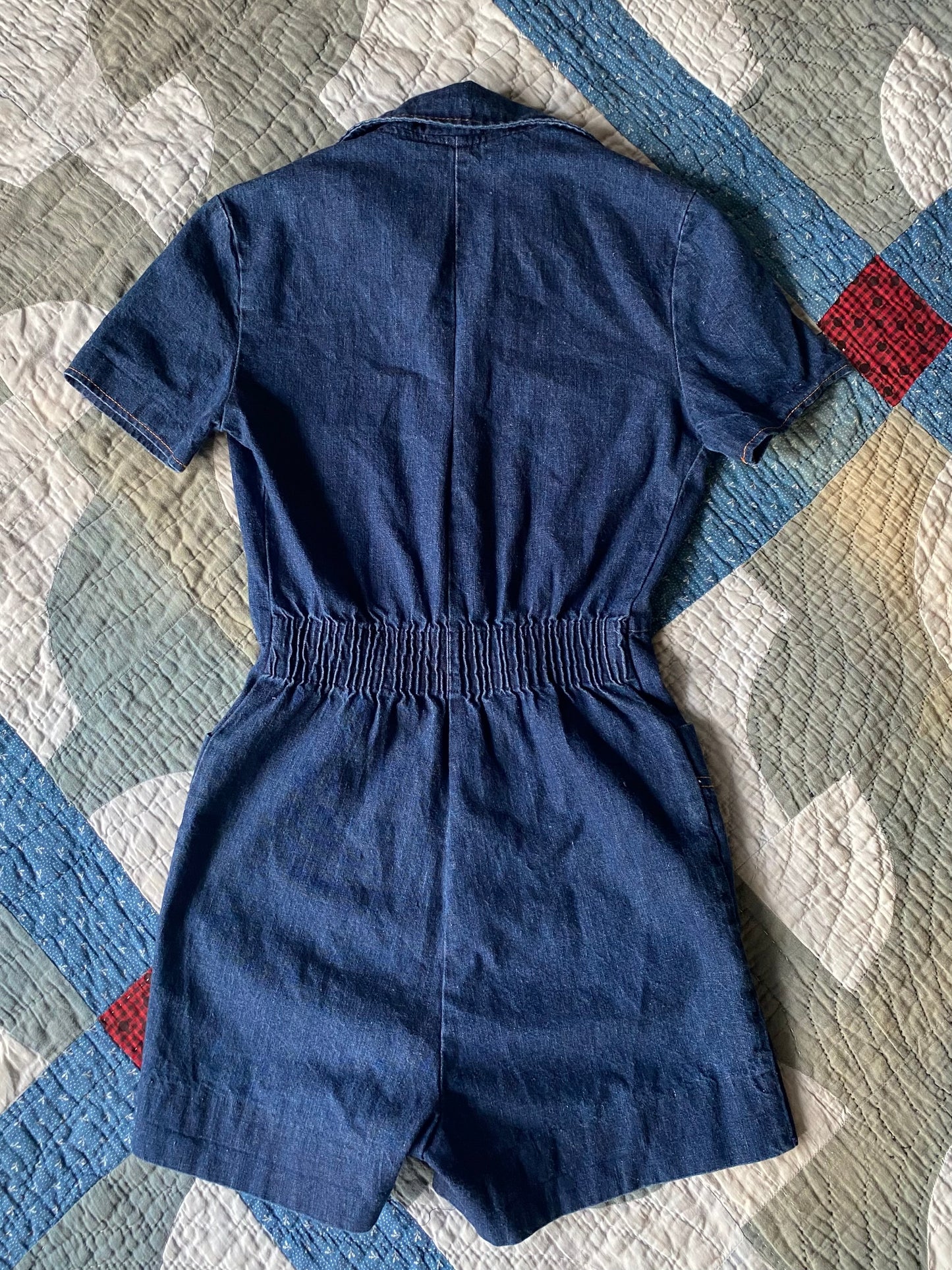 1970s Happy Legs denim shorts romper jumpsuit