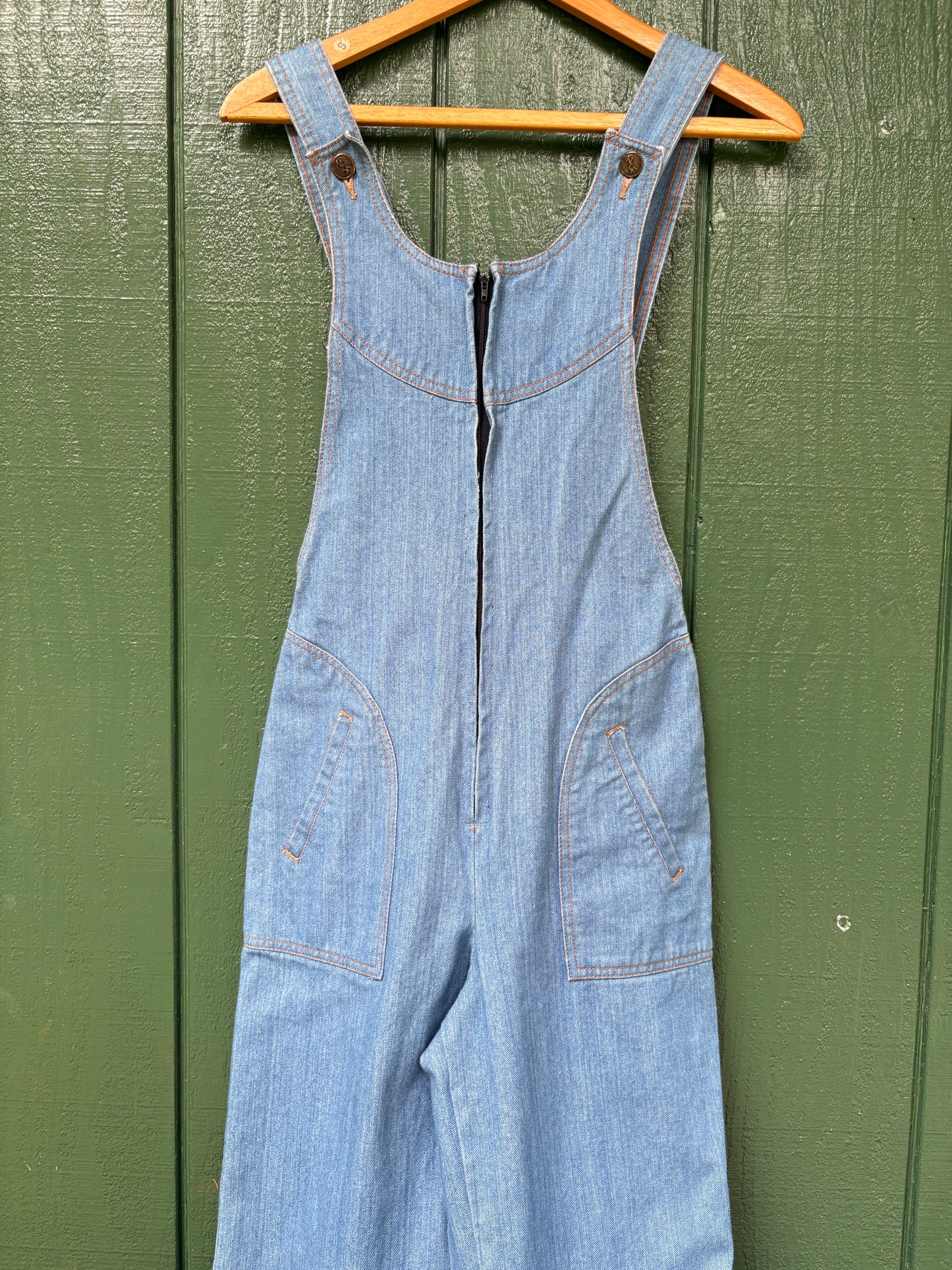 1970s Low Back Wide Leg Denim Jumpsuit by NLF  26x35 small Long