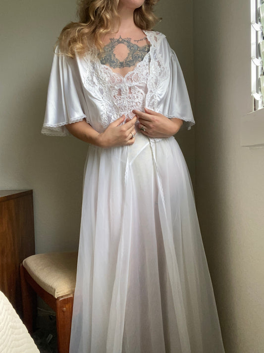 1980s Val Mode Lingerie Bridal Peignoir Set Nightgown Robe