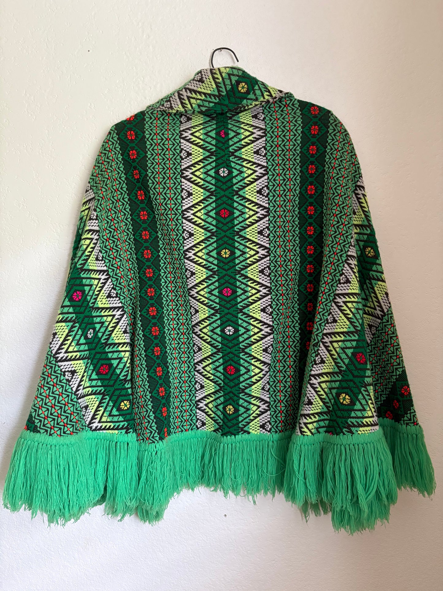 1960s or 1970s Woven Fringe Tapestry Cape Poncho