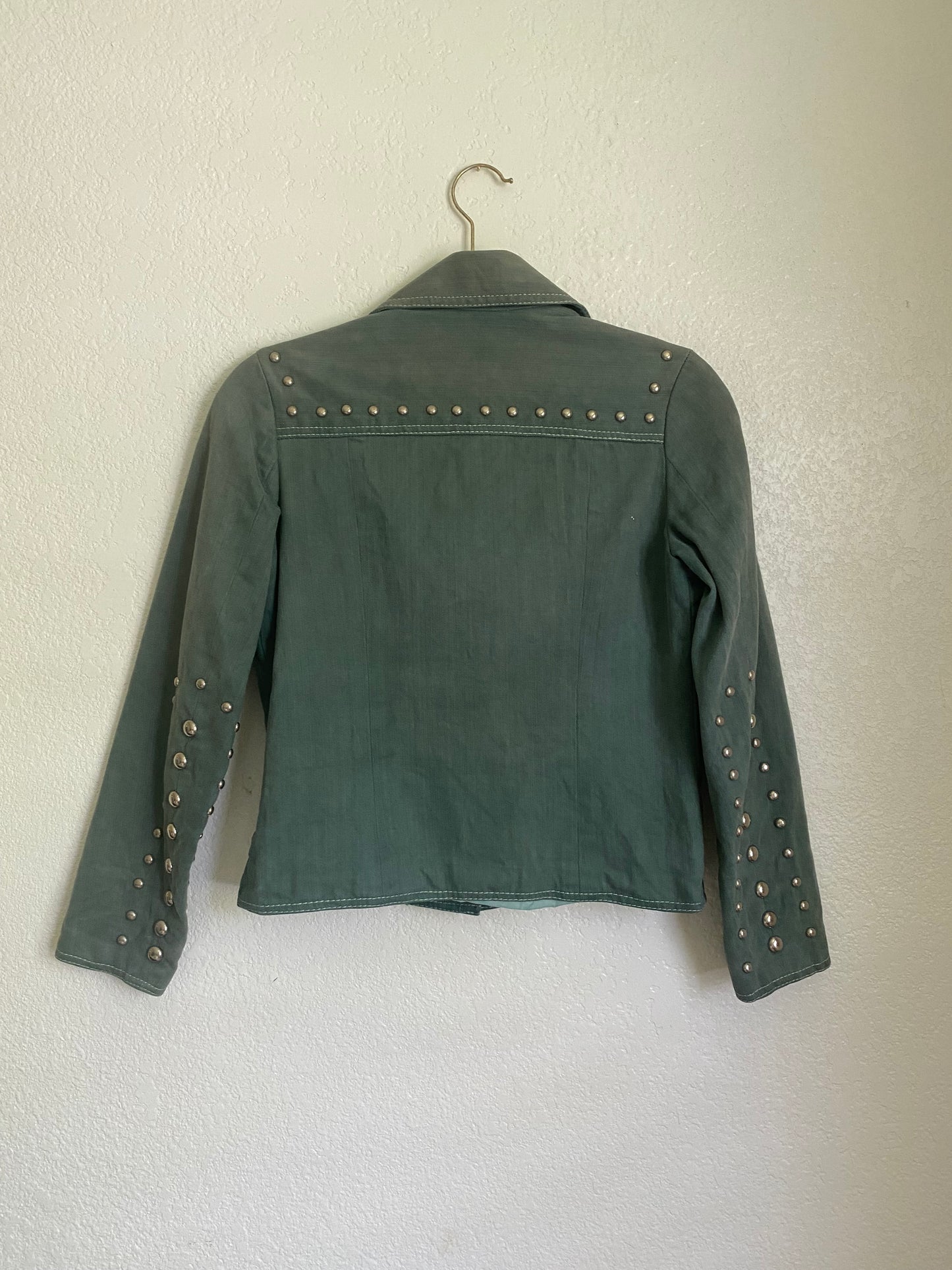 1970s Gina Teresa Studded Roncelli Style Green Denim Jacket