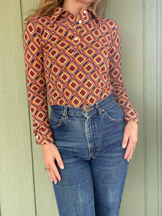 1970s Sears Bazaar Geometric Blouse