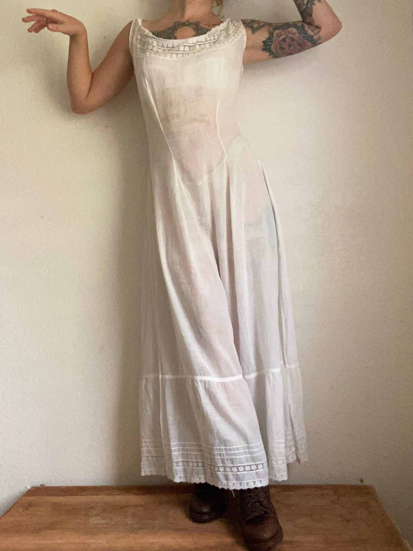 Early 1900s Victorian era white cotton slip gown