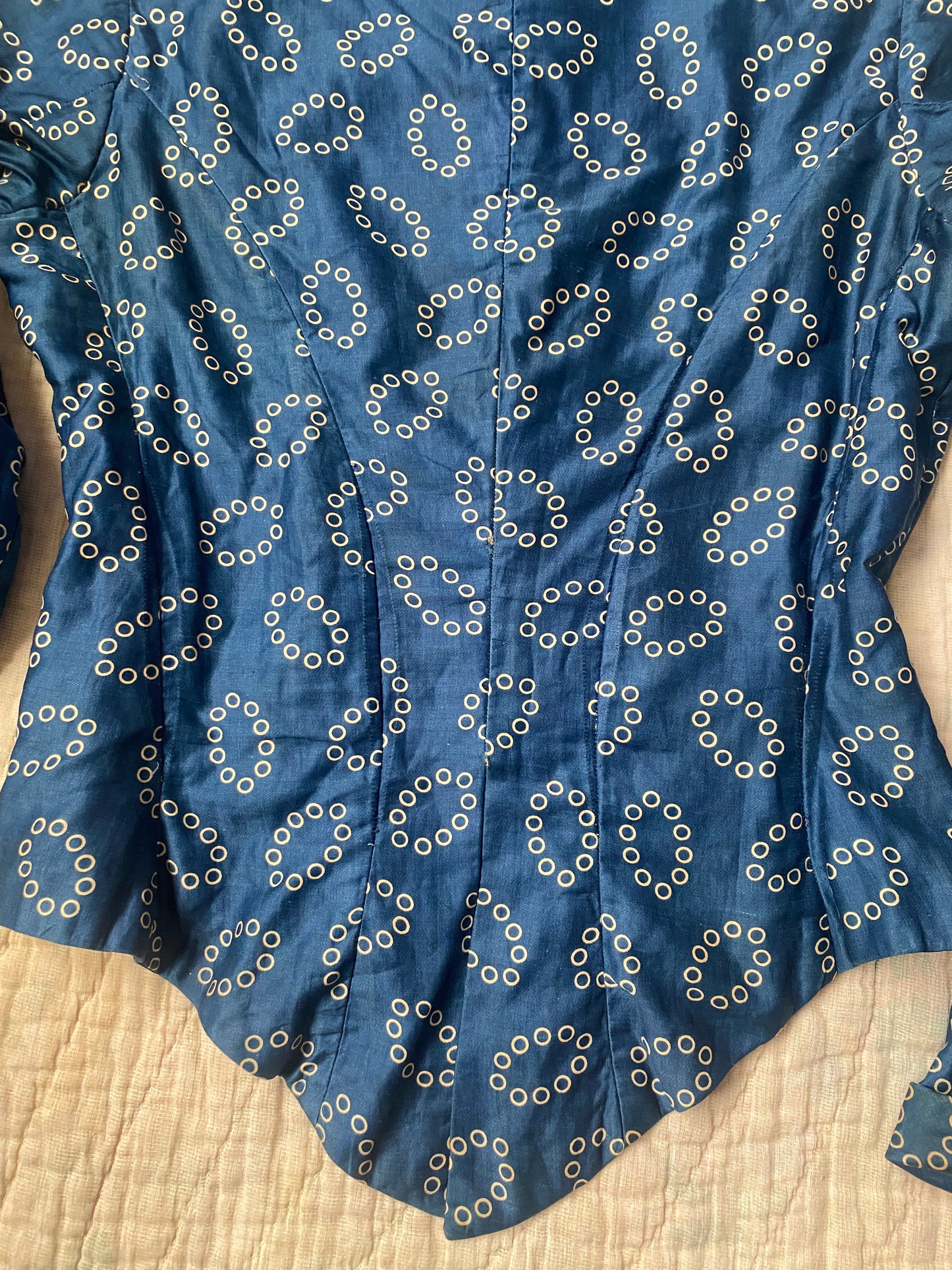 Late 1800s Early 1900s Antique Blue Cotton Calico Bodice Blouse
