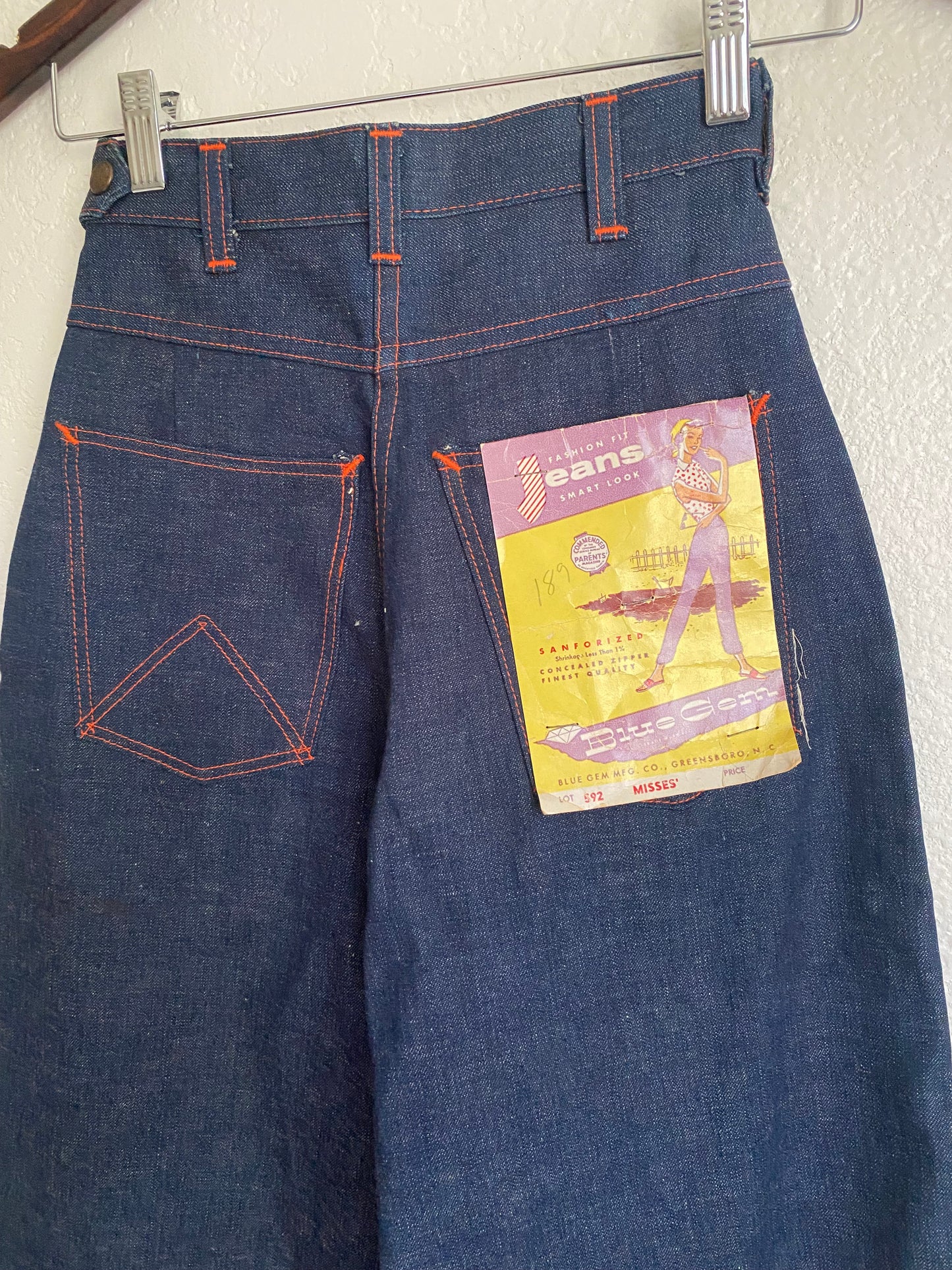 1950s Blue Gem Deadstock side zip jeans 24 x 31