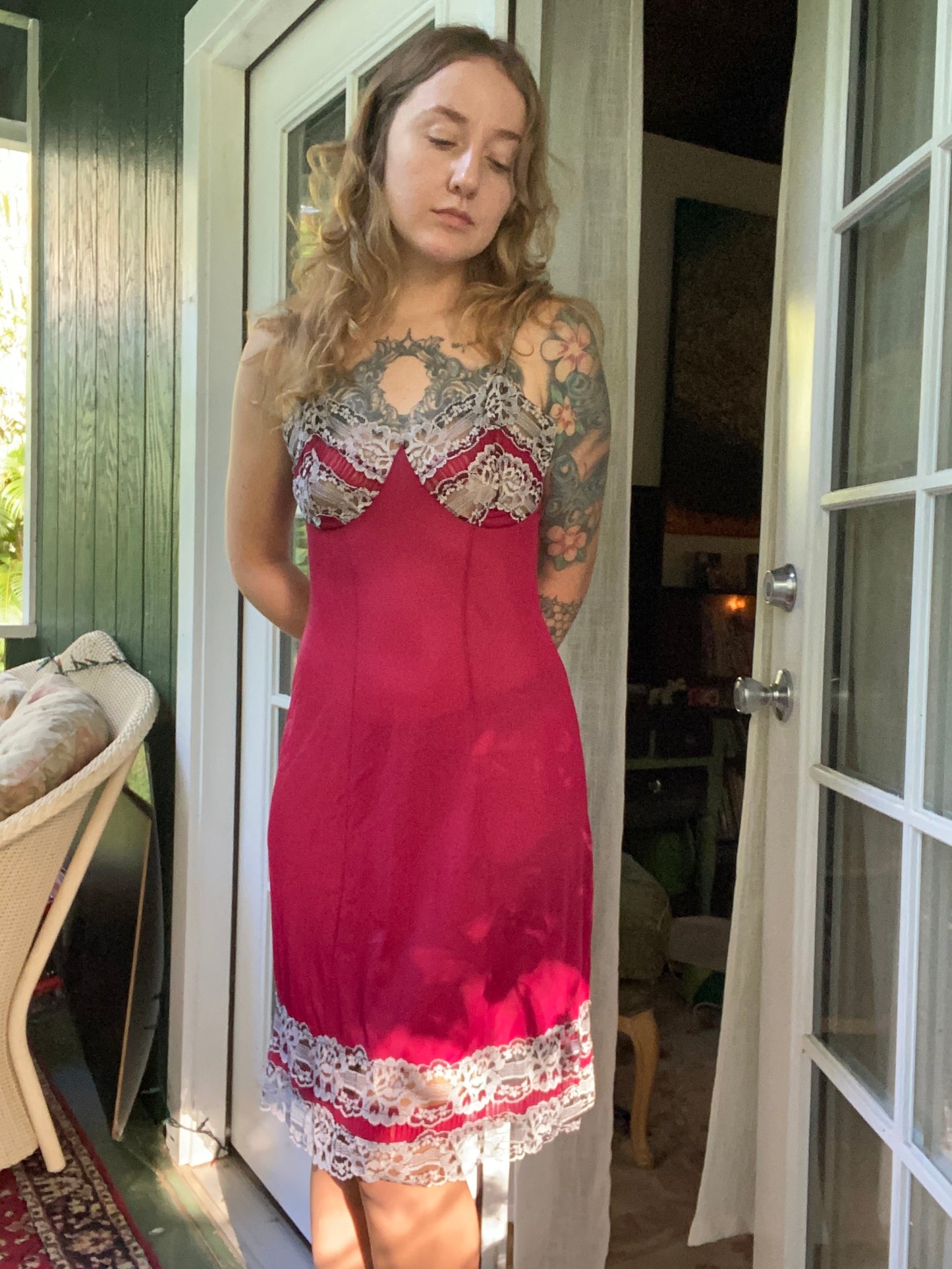 1960s Dark Cherry Red Nightgown