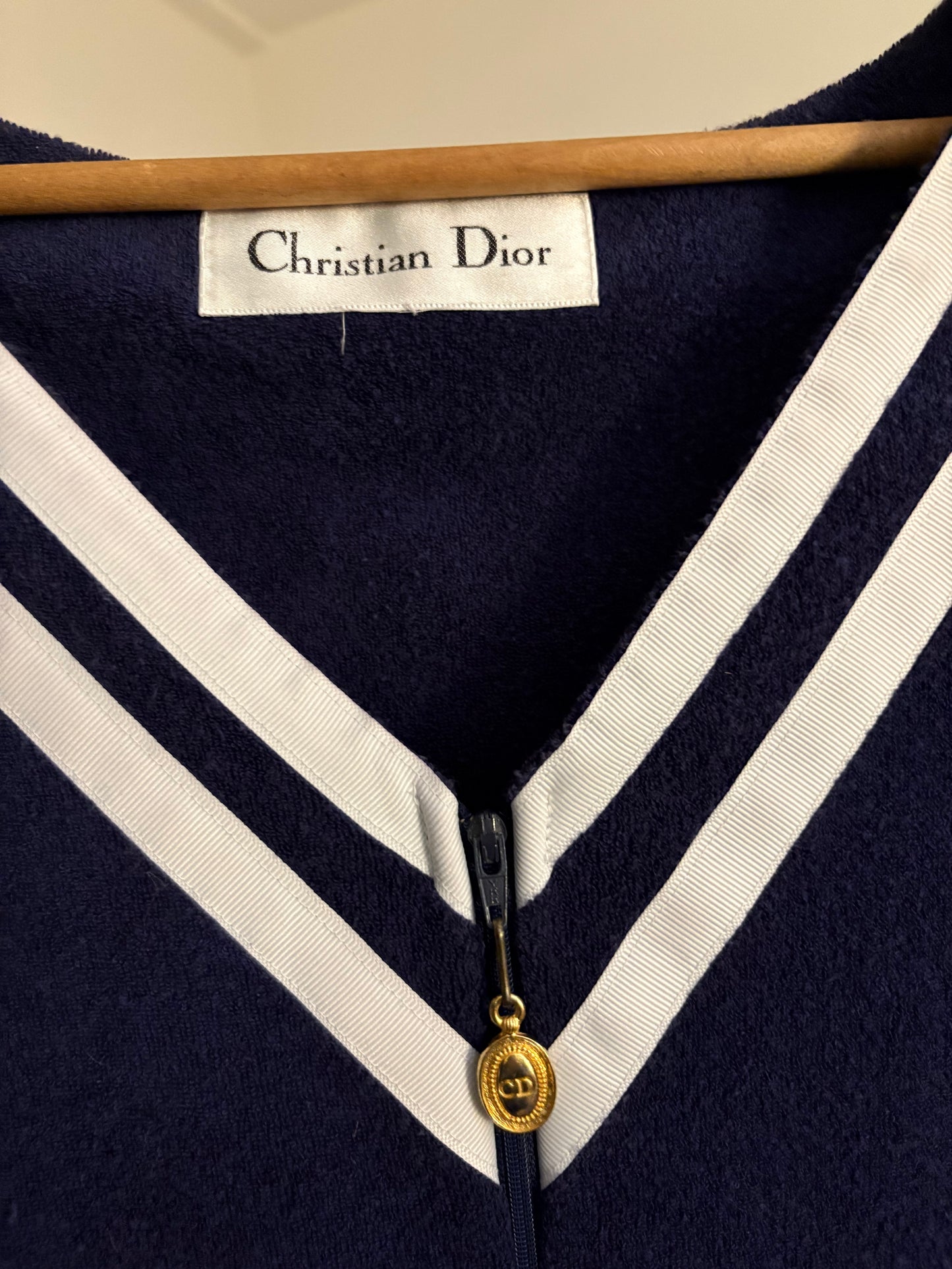 1980s Nautical Christian Dior Terry Cloth Jumpsuit Navy Large