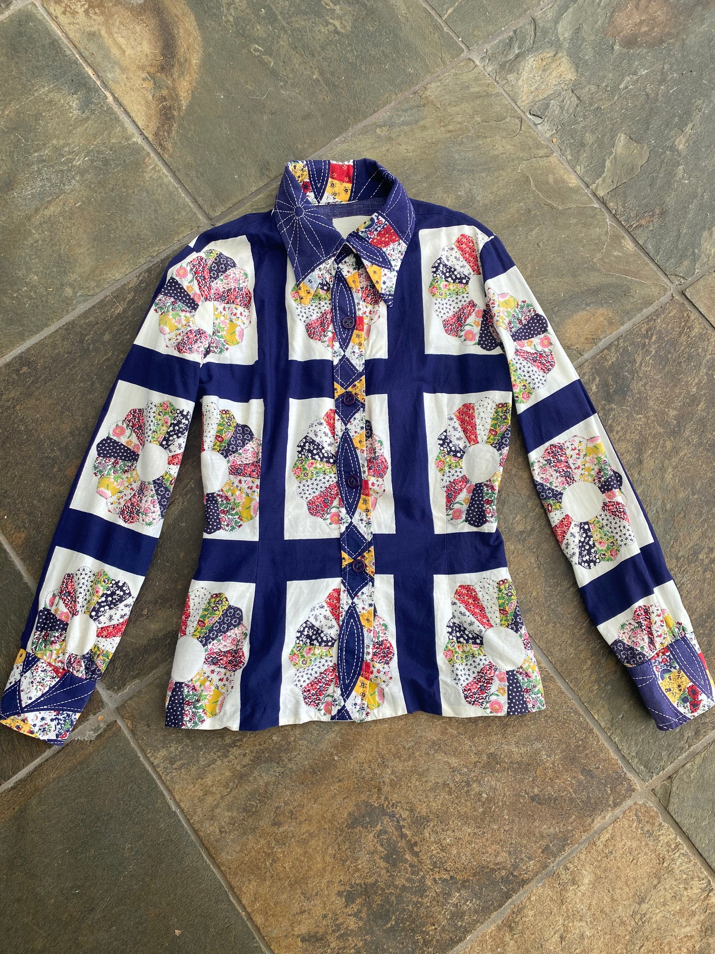 1970s Dresden Quilt Design Blouse