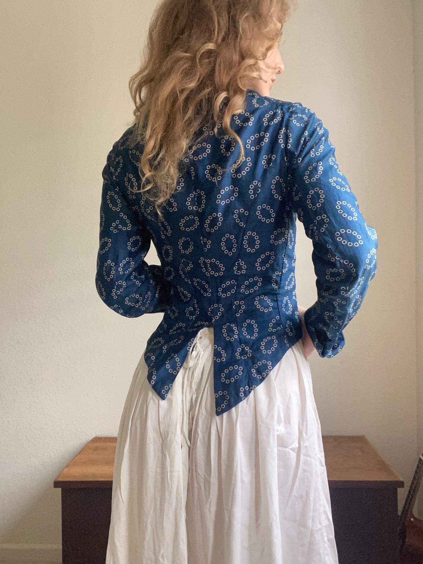Late 1800s Early 1900s Antique Blue Cotton Calico Bodice Blouse