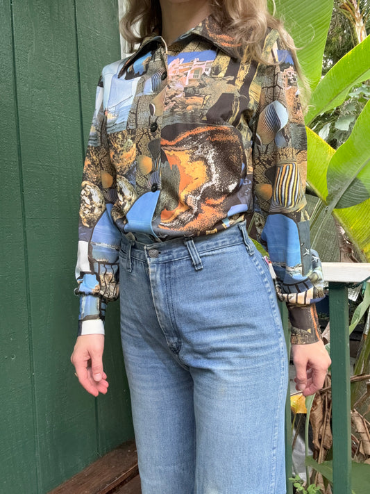 1970s Tropical Fish Marine Ocean Seaside Photo Collage Shirt Medium