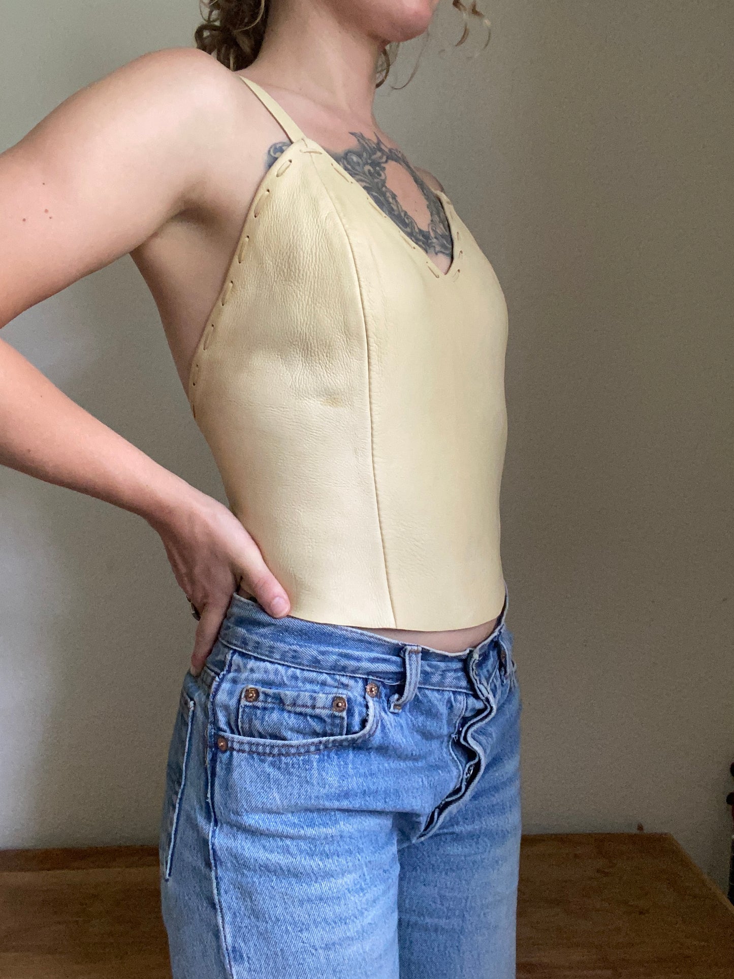 Vintage Buckskin cream open back top