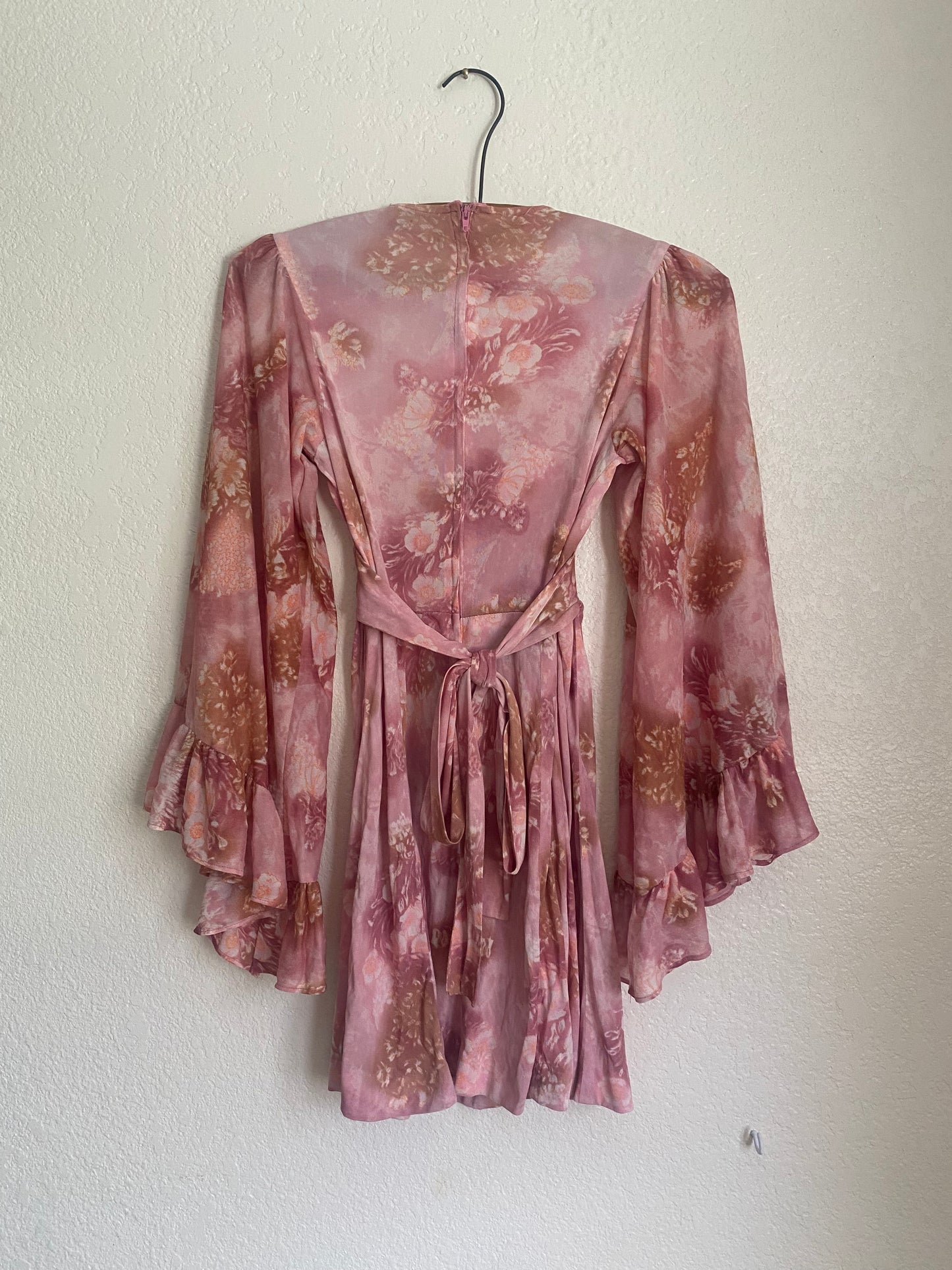 1970s Pink Floral Angel Sleeve Mini dress/ shirt XS S