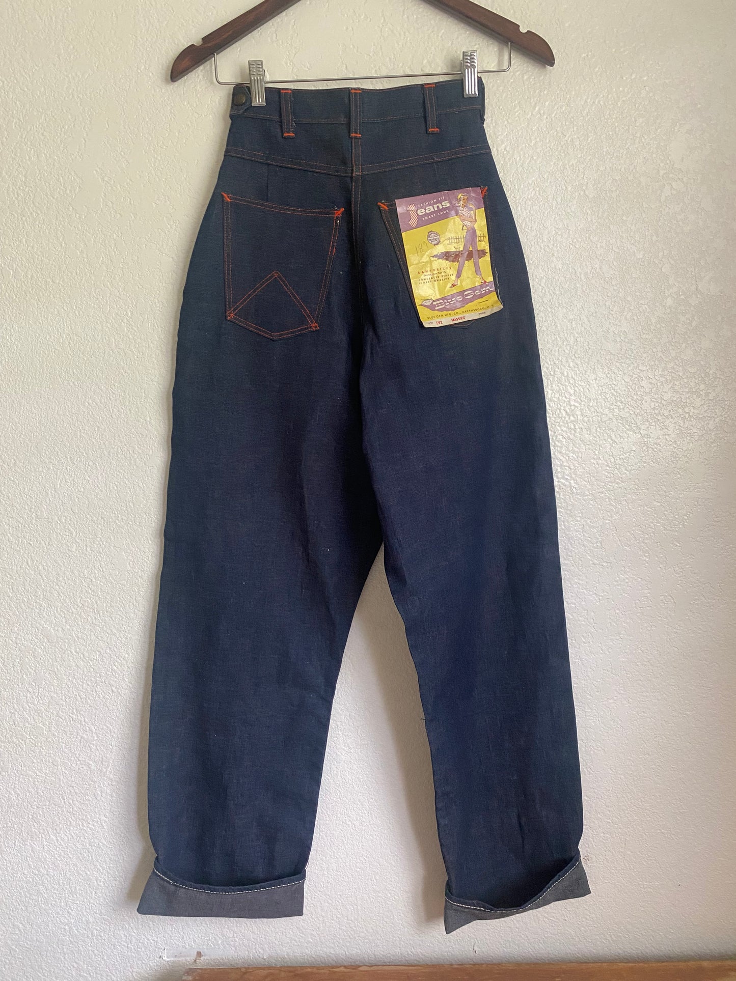 1950s Blue Gem Deadstock side zip jeans 24 x 31