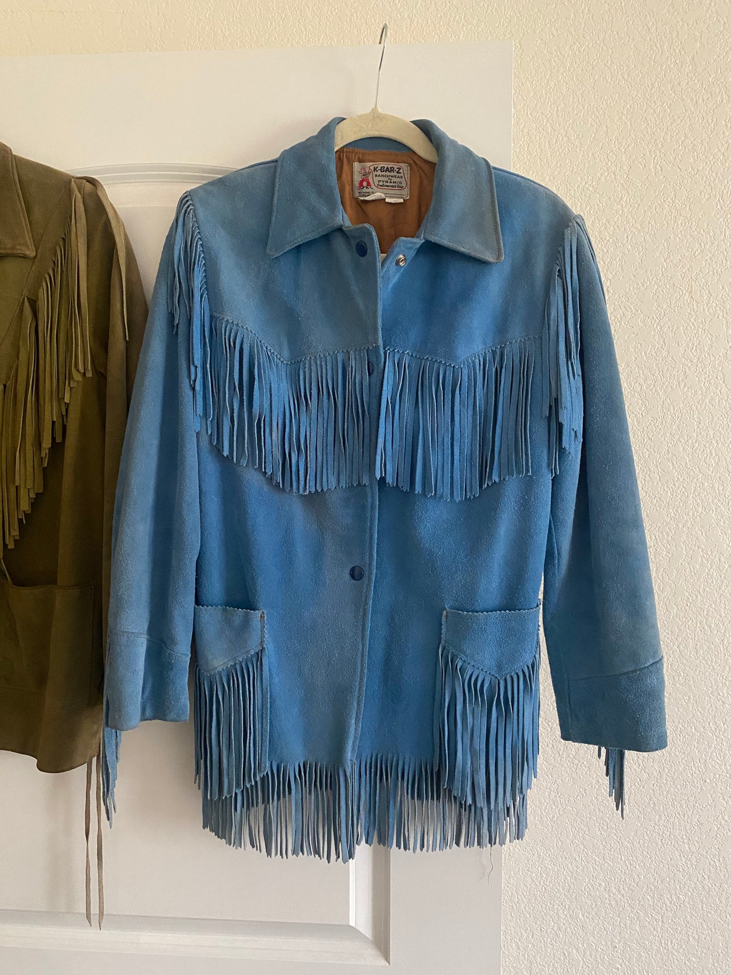 1960s K Bar Z by Pyramid Blue Suede Fringe Jacket