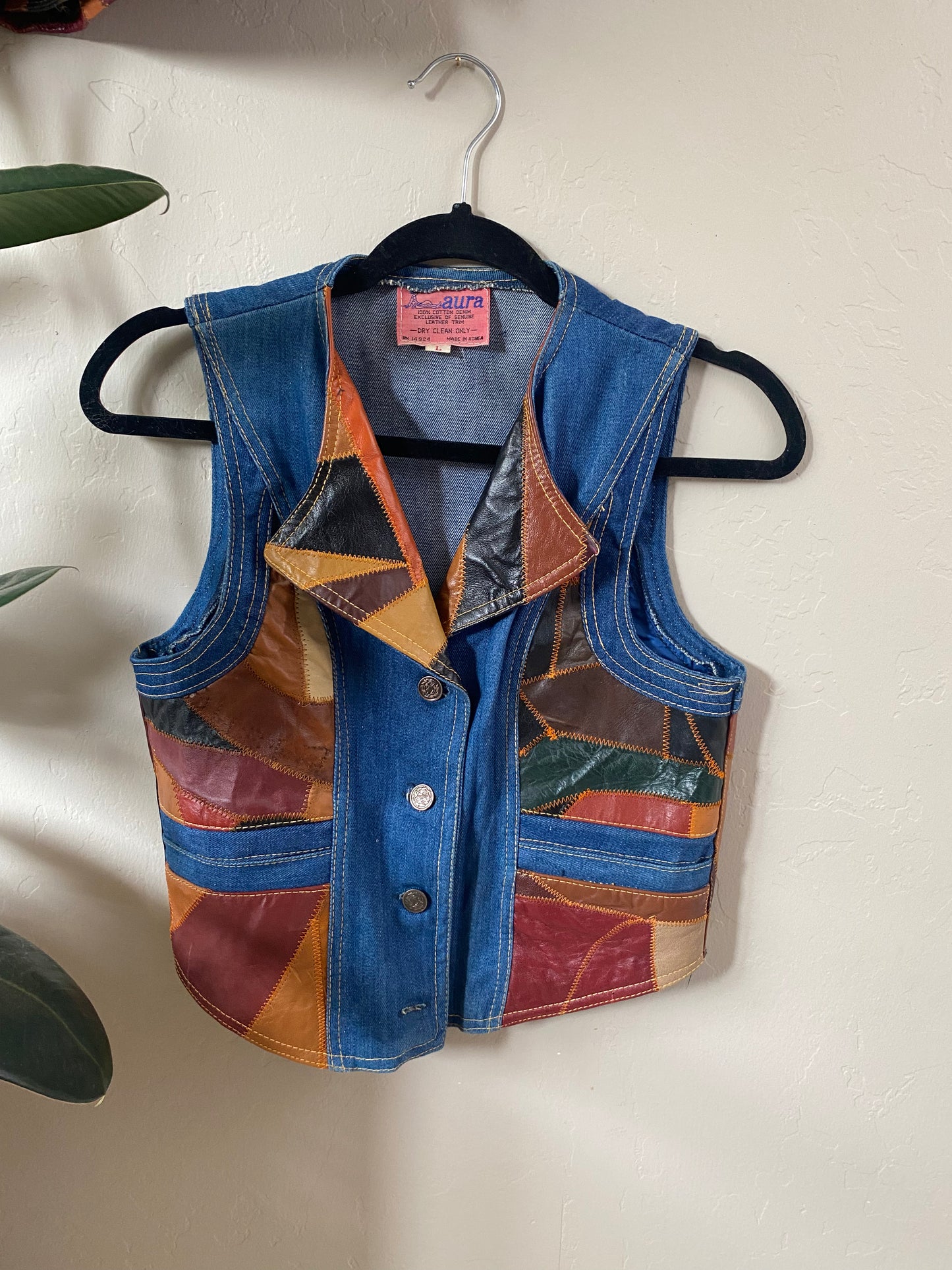 1970s Aura Patchwork Leather and Denim vest