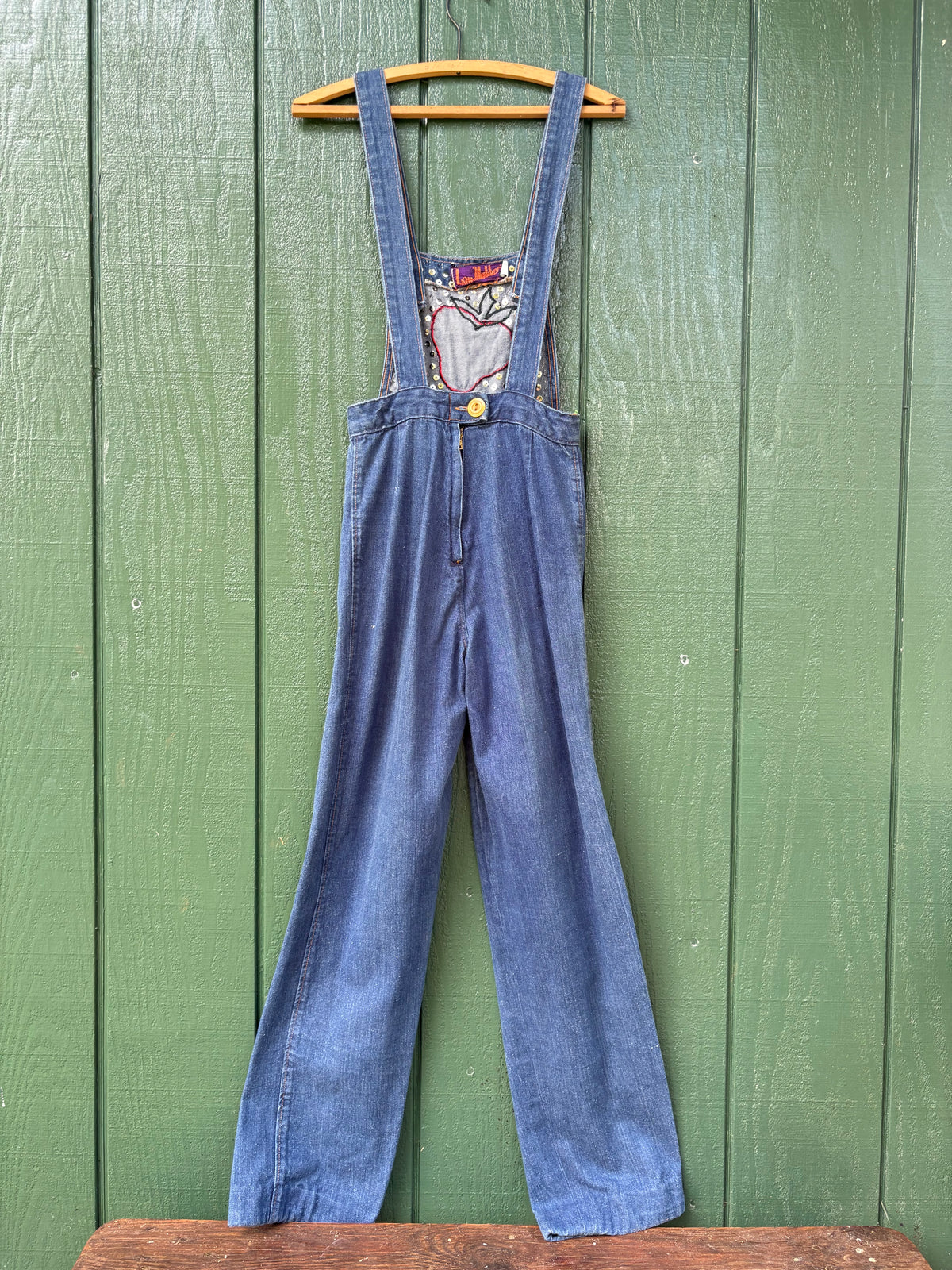 1970s Studded and Multi Patch Landlubber Denim Jumpsuit 25” w