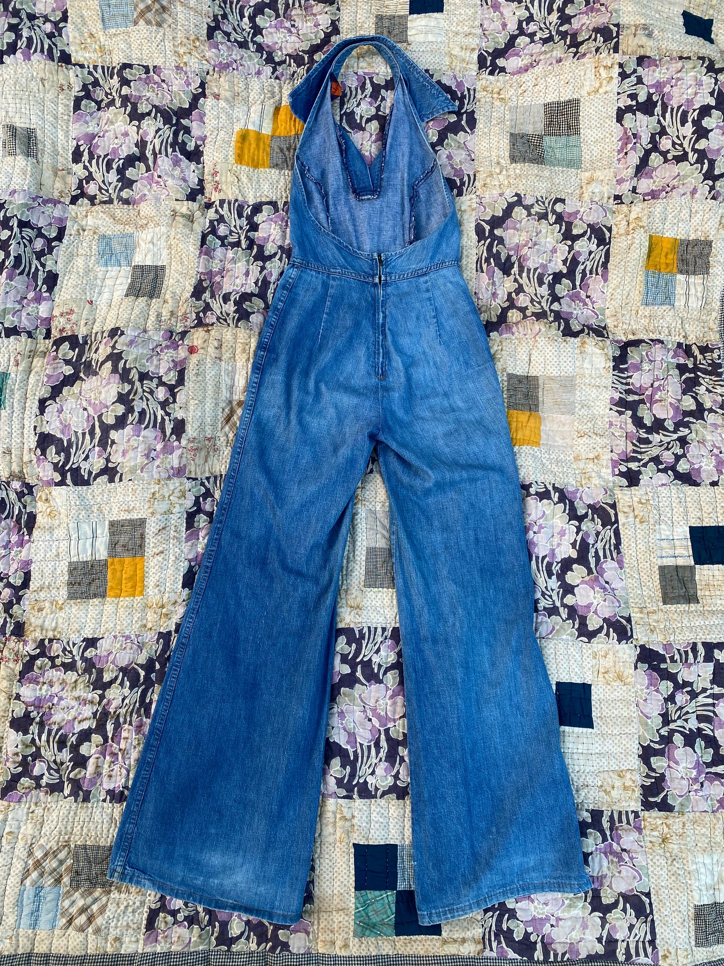 1970s Landlubber Denim Halter Jumpsuit