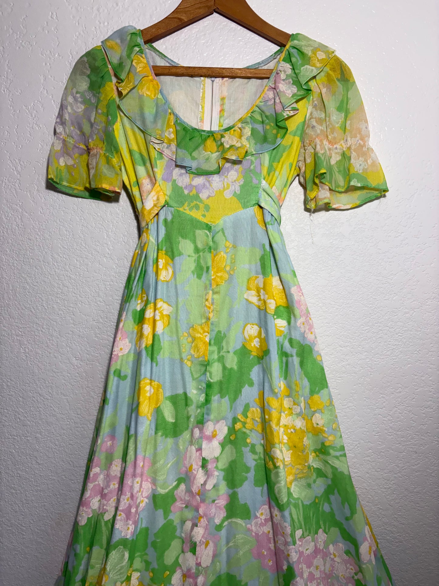 1970s Spring Floral Cotton floor-length Prairie Dress XS/Small