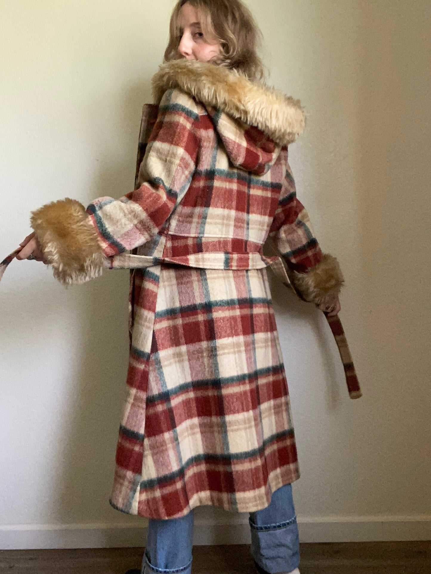 1970s Wool Hooded Plaid Princess Coat