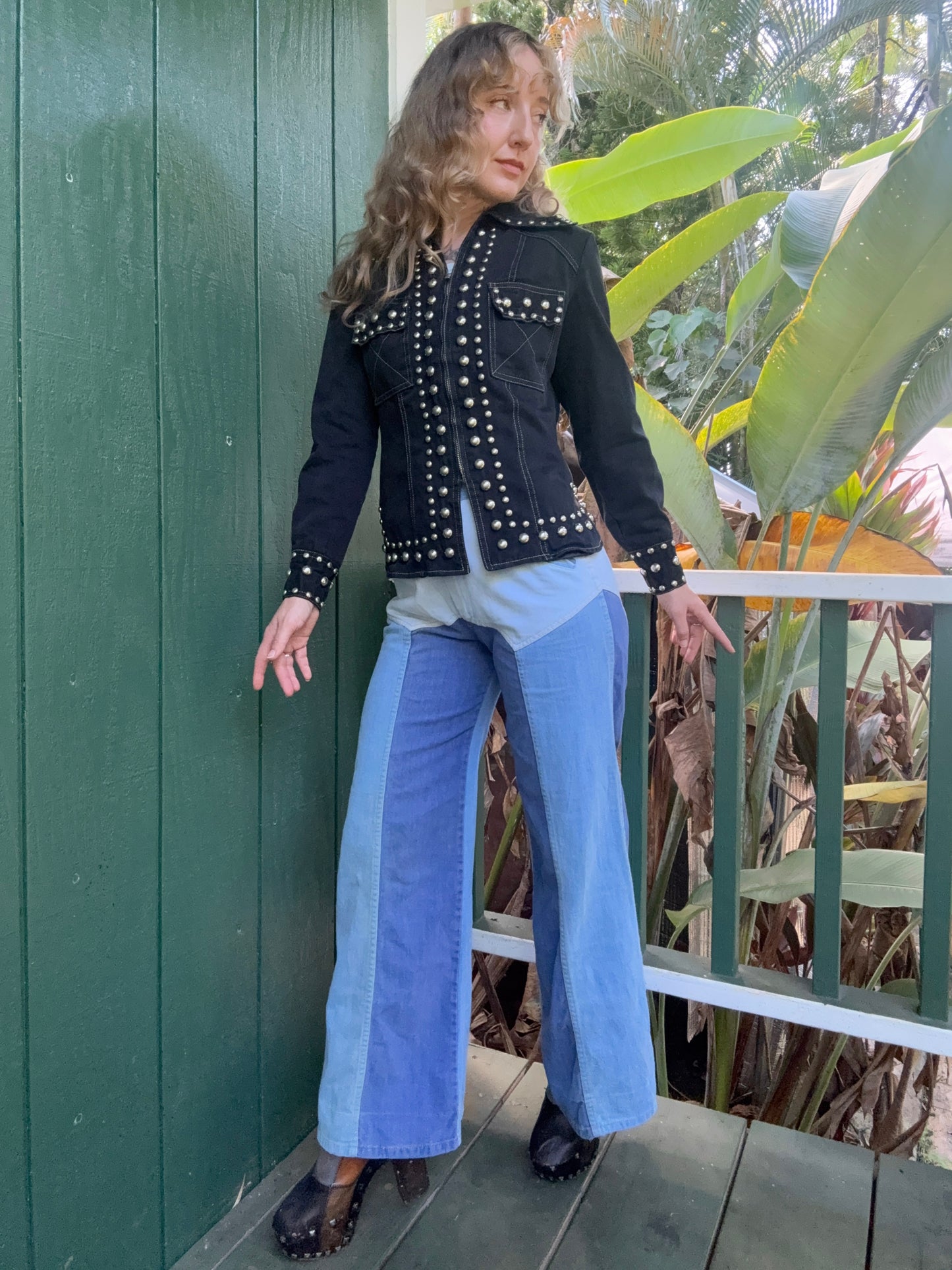 1970s Gina Teresa Black Denim Studded jacket XS/S