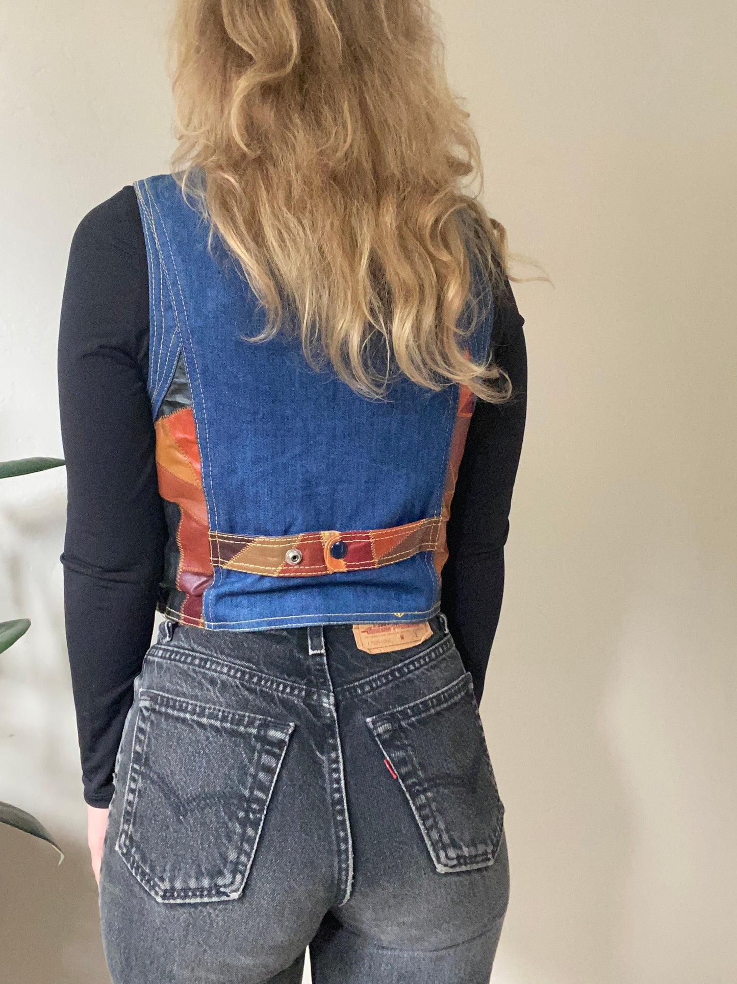 1970s Aura Patchwork Leather and Denim vest