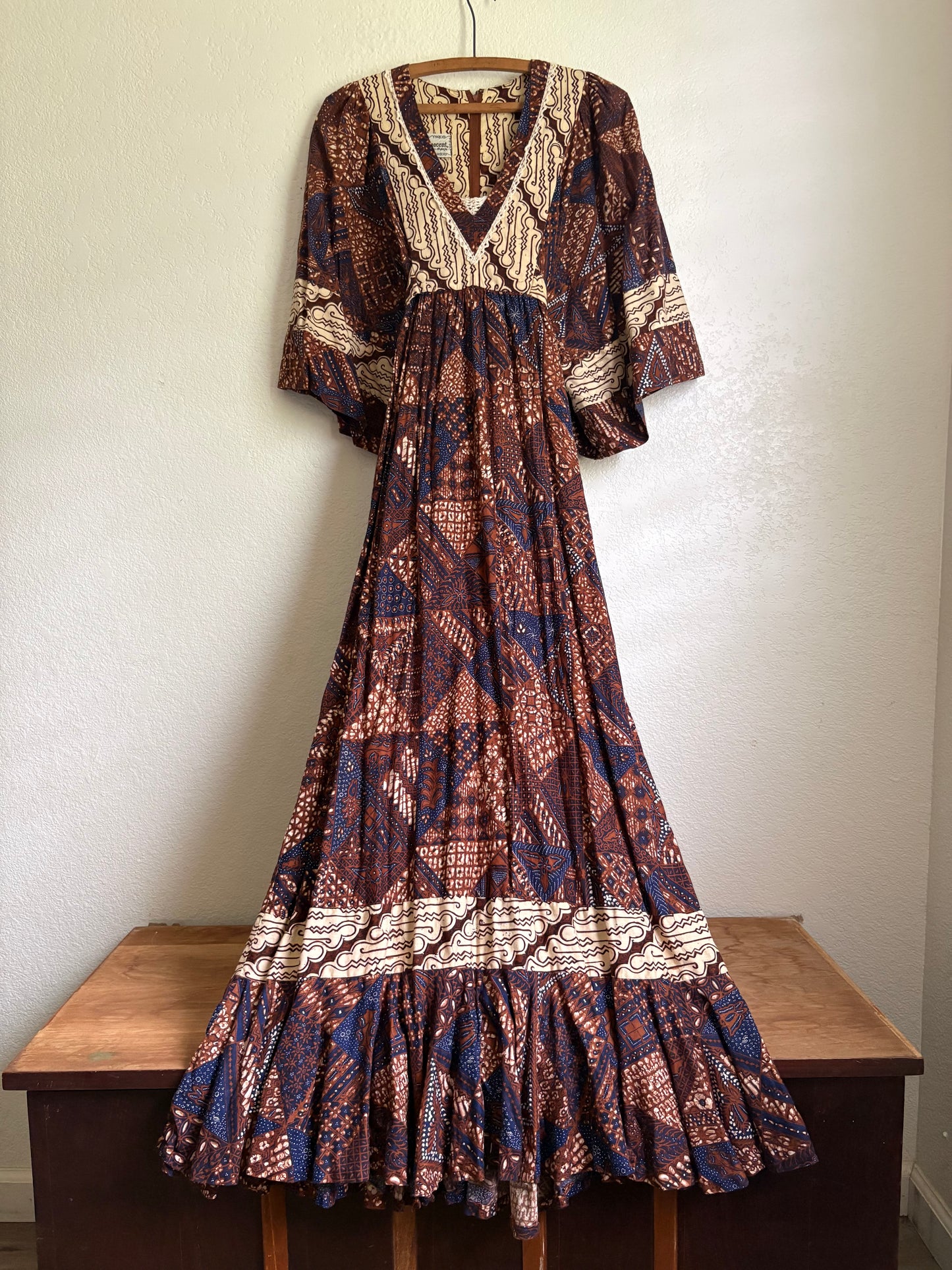 1970s Young Innocent by Arpeja Patchwork Kaftan Maxi Dress small
