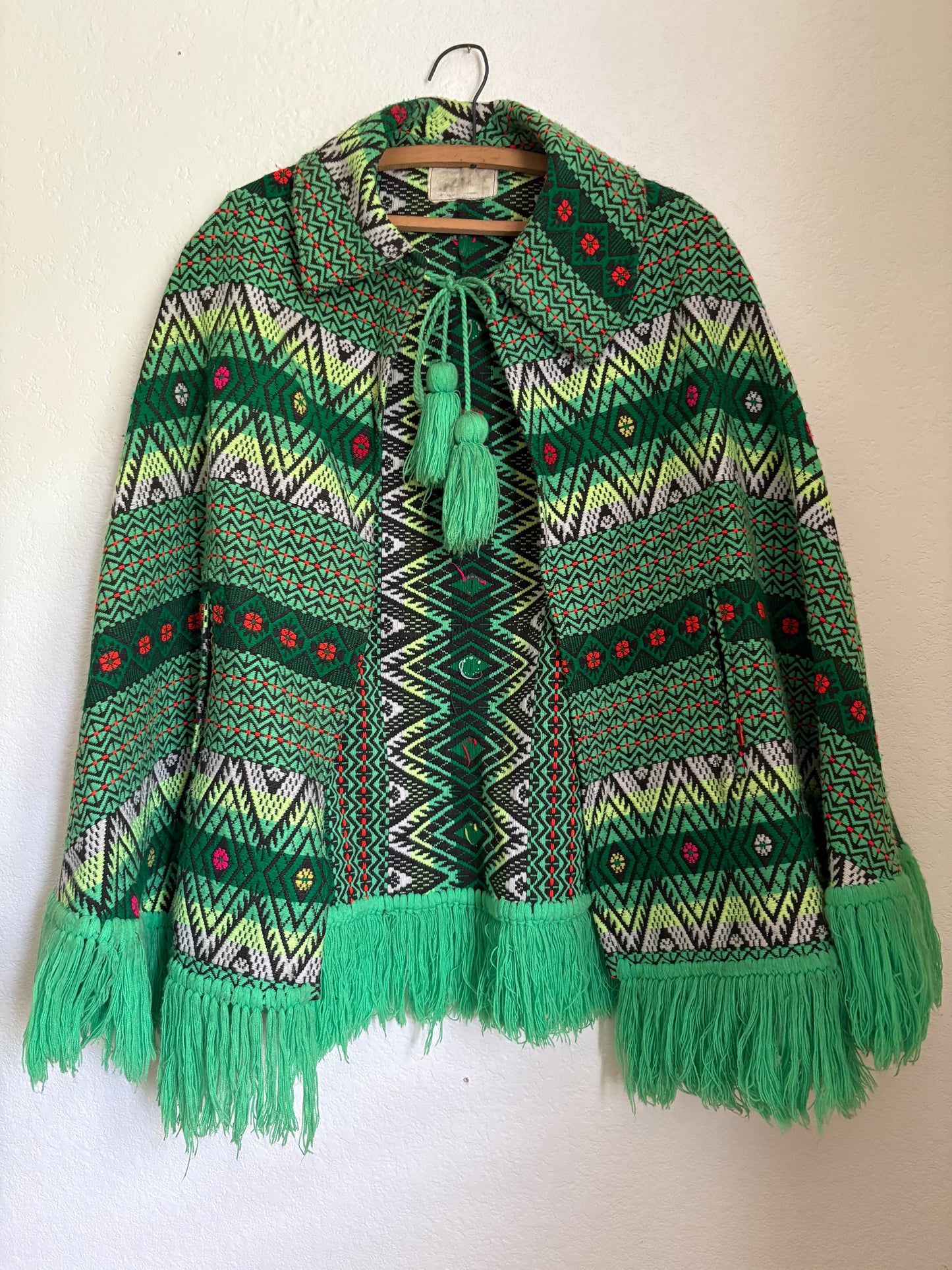 1960s or 1970s Woven Fringe Tapestry Cape Poncho