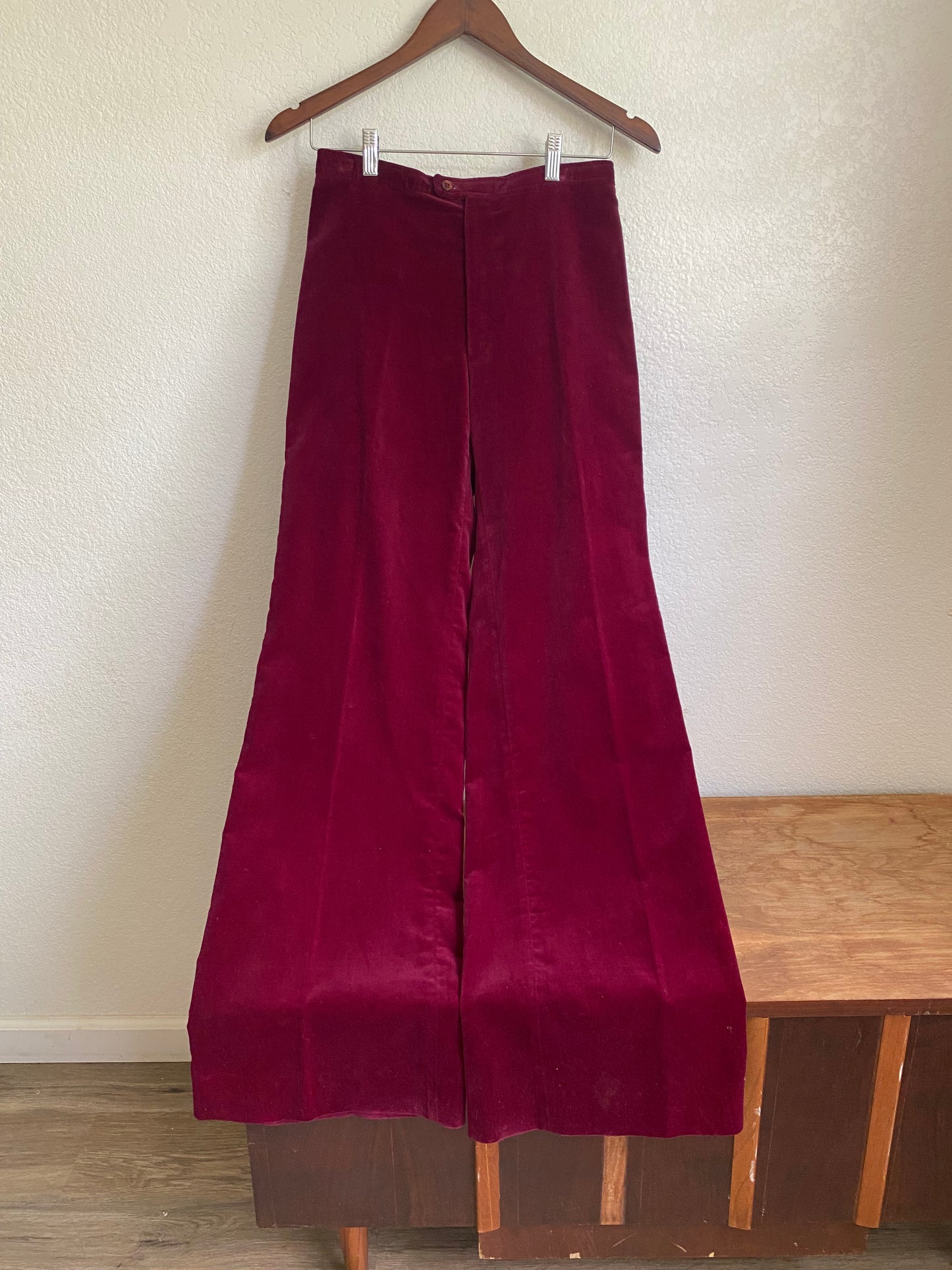 1970s Burgandy velvet 2 piece pants and vest suit set by SIR… for her