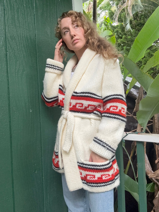 1970s chunky handmade shawl collar cardigan