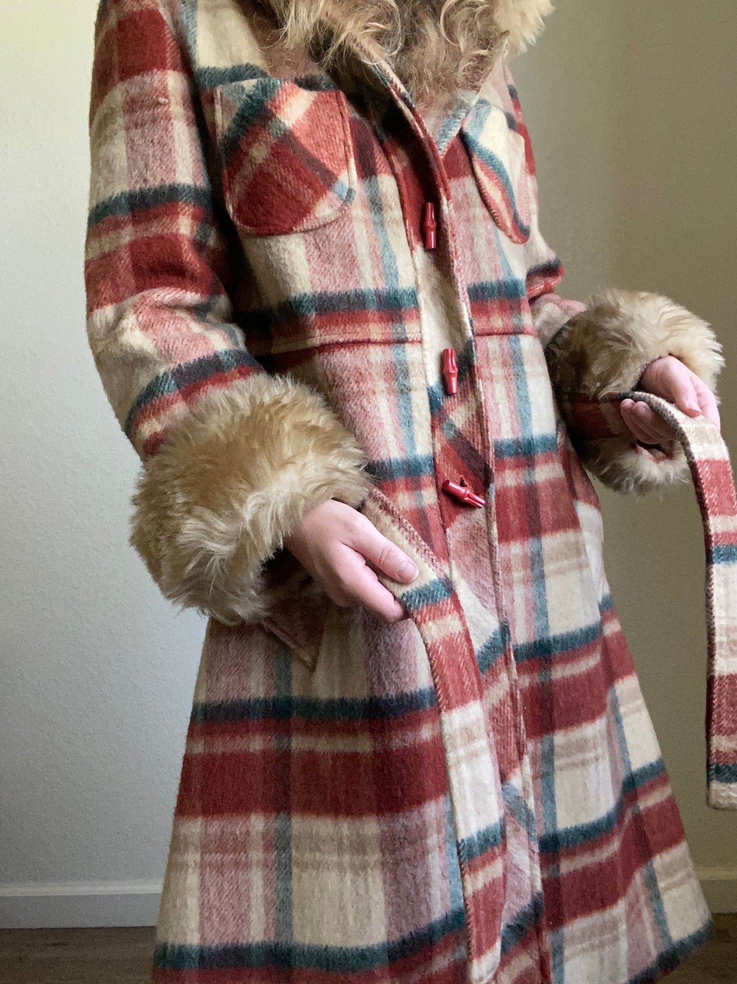 1970s Wool Hooded Plaid Princess Coat