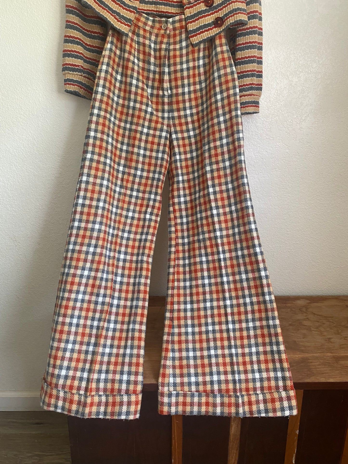 1970s Robbie Rivers plaid pants and jacket set xs/s